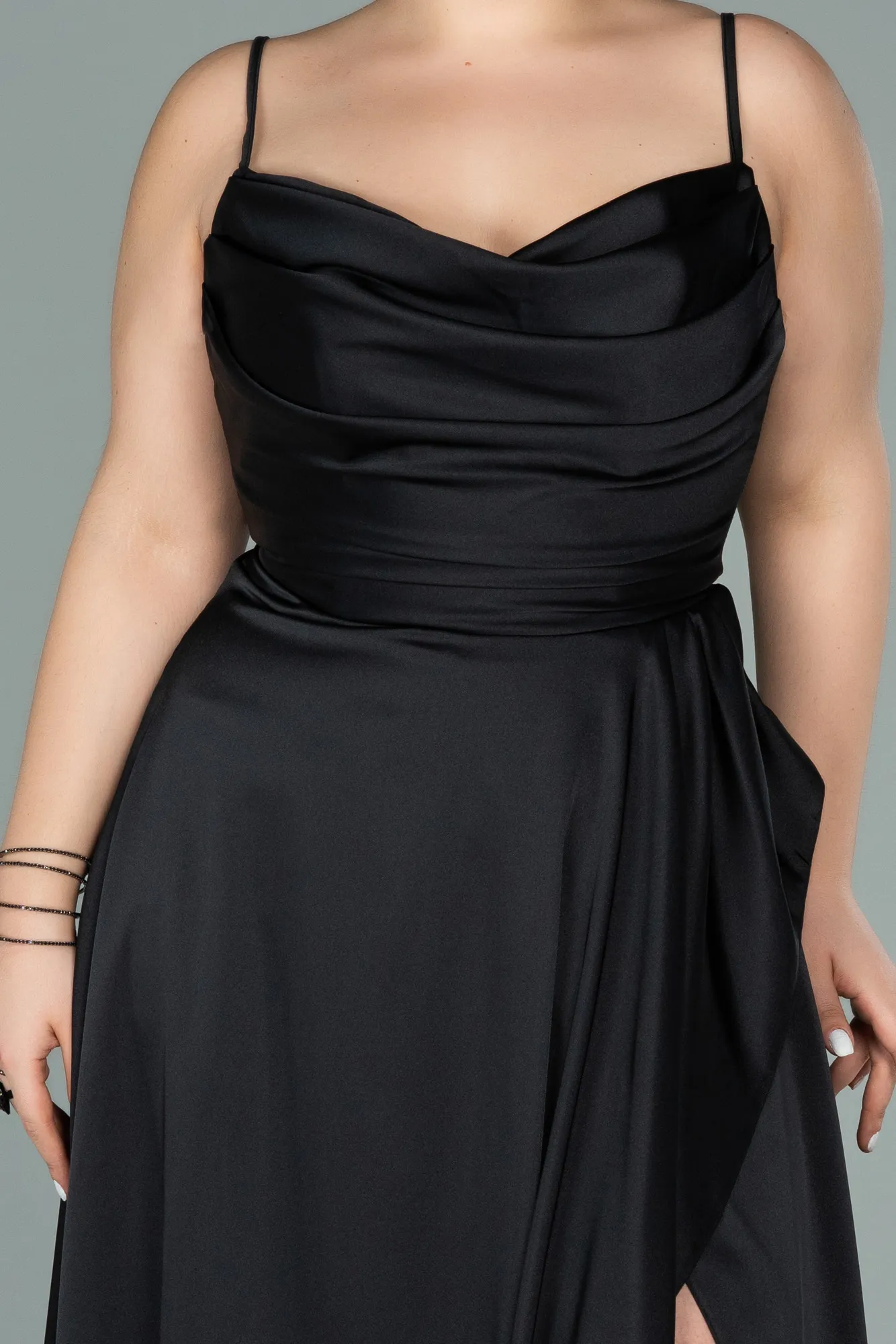 Black-Long Satin Plus Size Evening Dress ABU2011