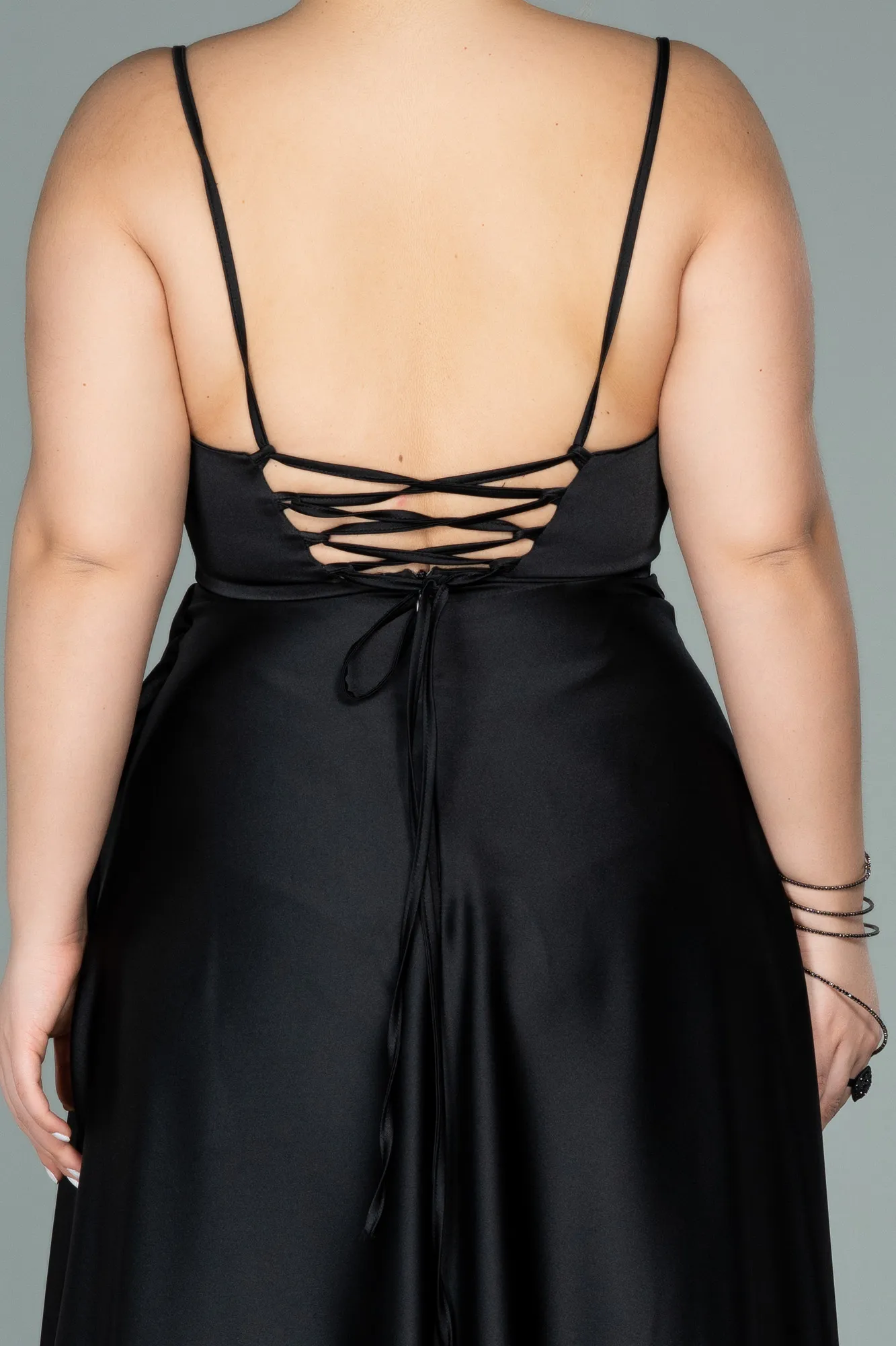 Black-Long Satin Plus Size Evening Dress ABU2011