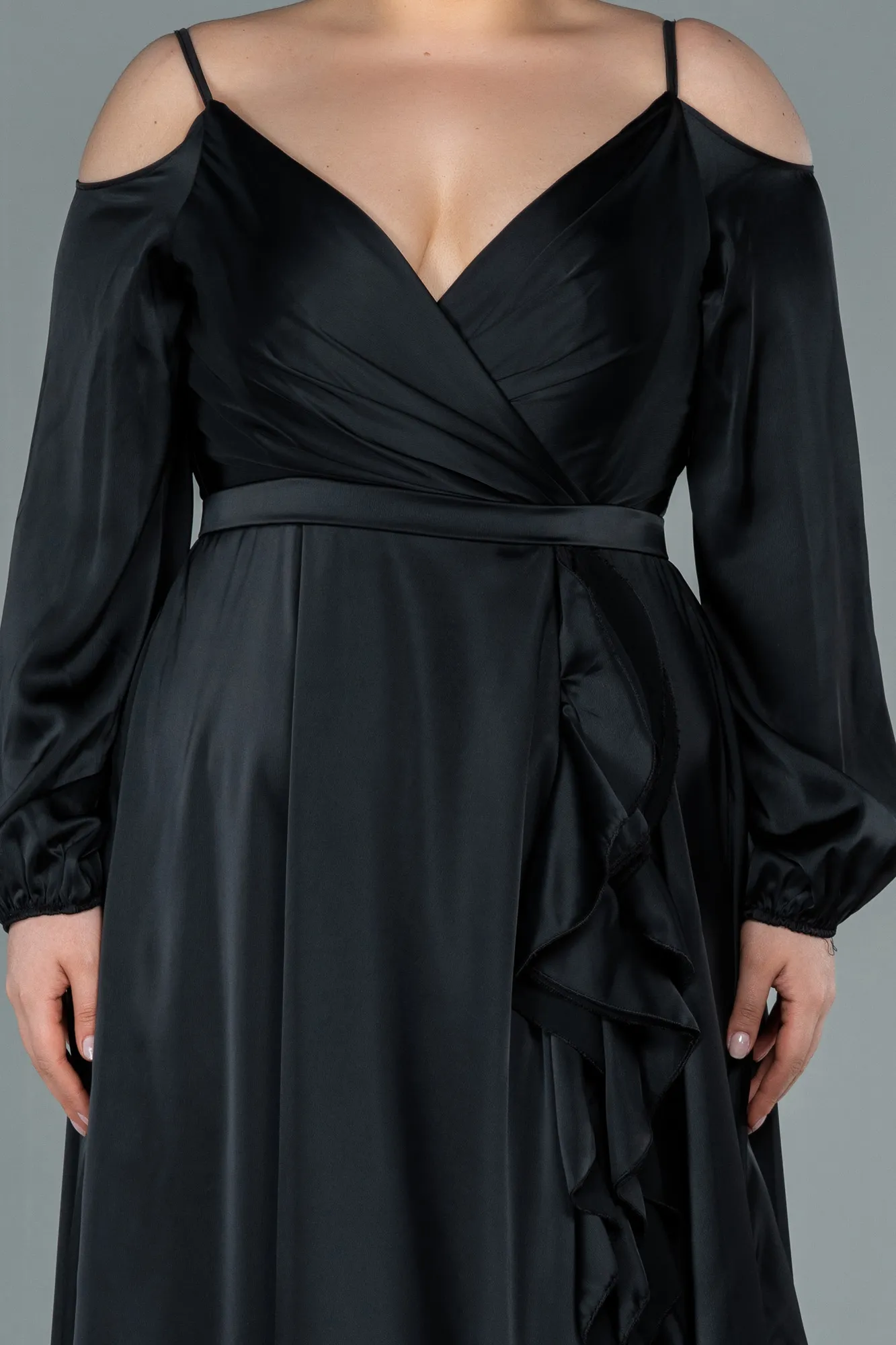 Black-Long Satin Plus Size Evening Dress ABU2358