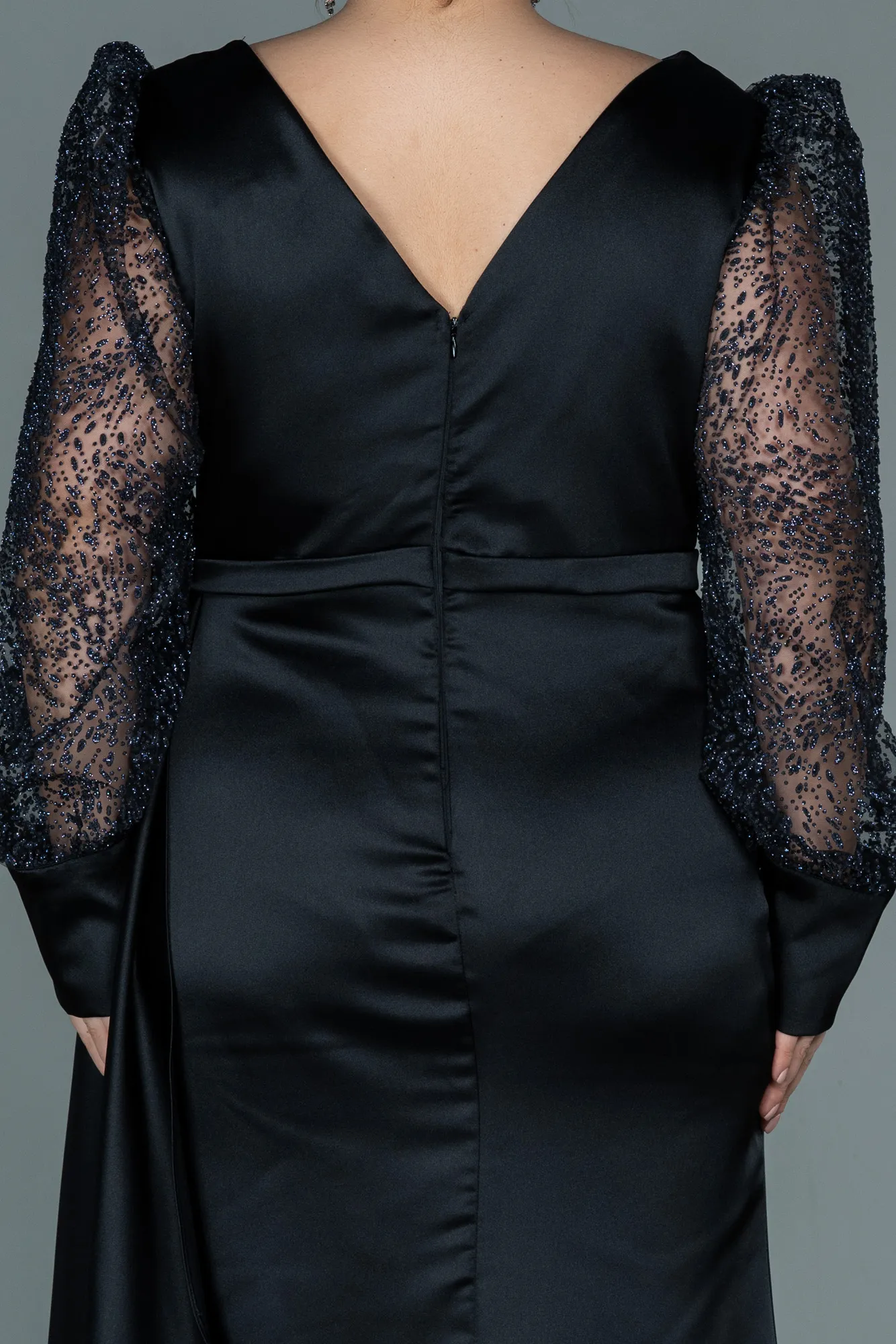 Black-Long Satin Plus Size Evening Dress ABU2759