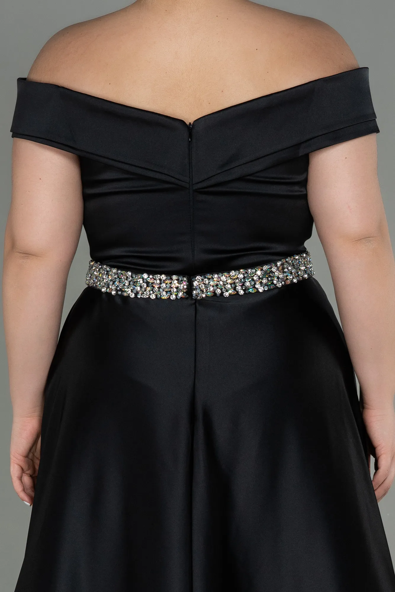 Black-Long Satin Plus Size Evening Dress ABU3017