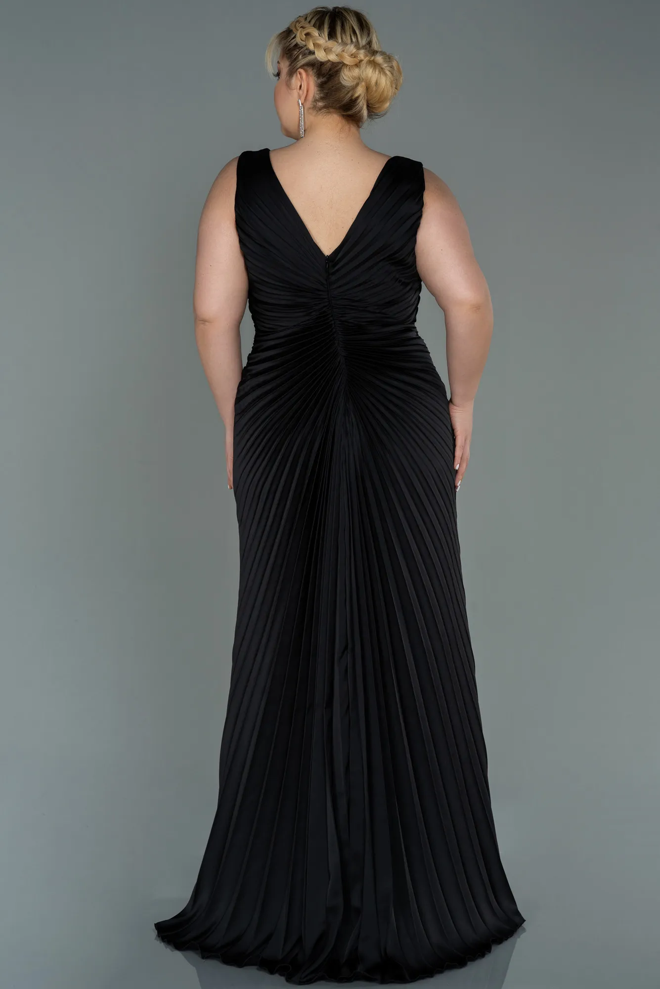 Black-Long Satin Plus Size Evening Dress ABU3076