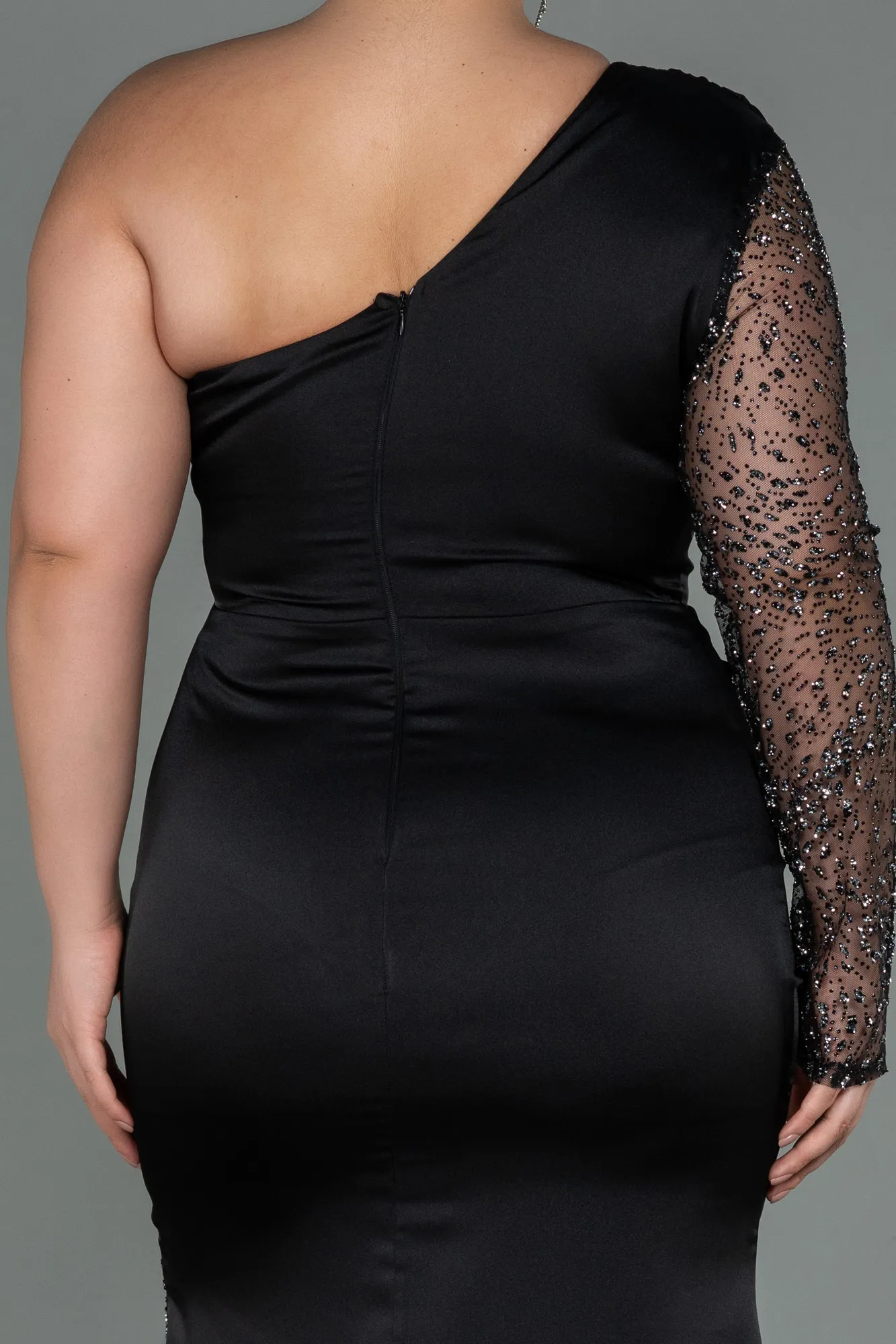 Black-Long Satin Plus Size Evening Dress ABU3170
