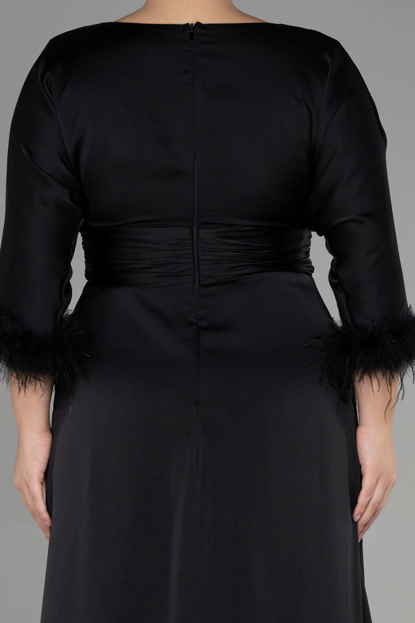 Black-Long Satin Plus Size Evening Dress ABU3367