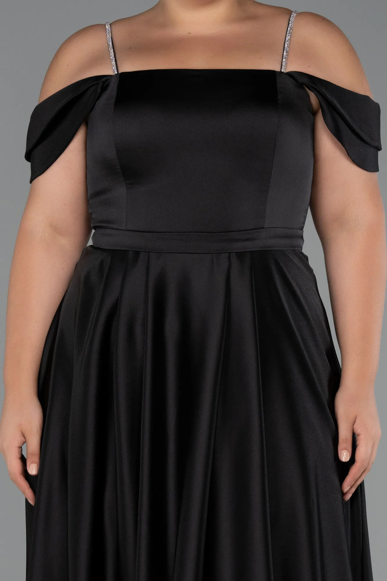 Black-Long Satin Plus Size Evening Dress ABU5251