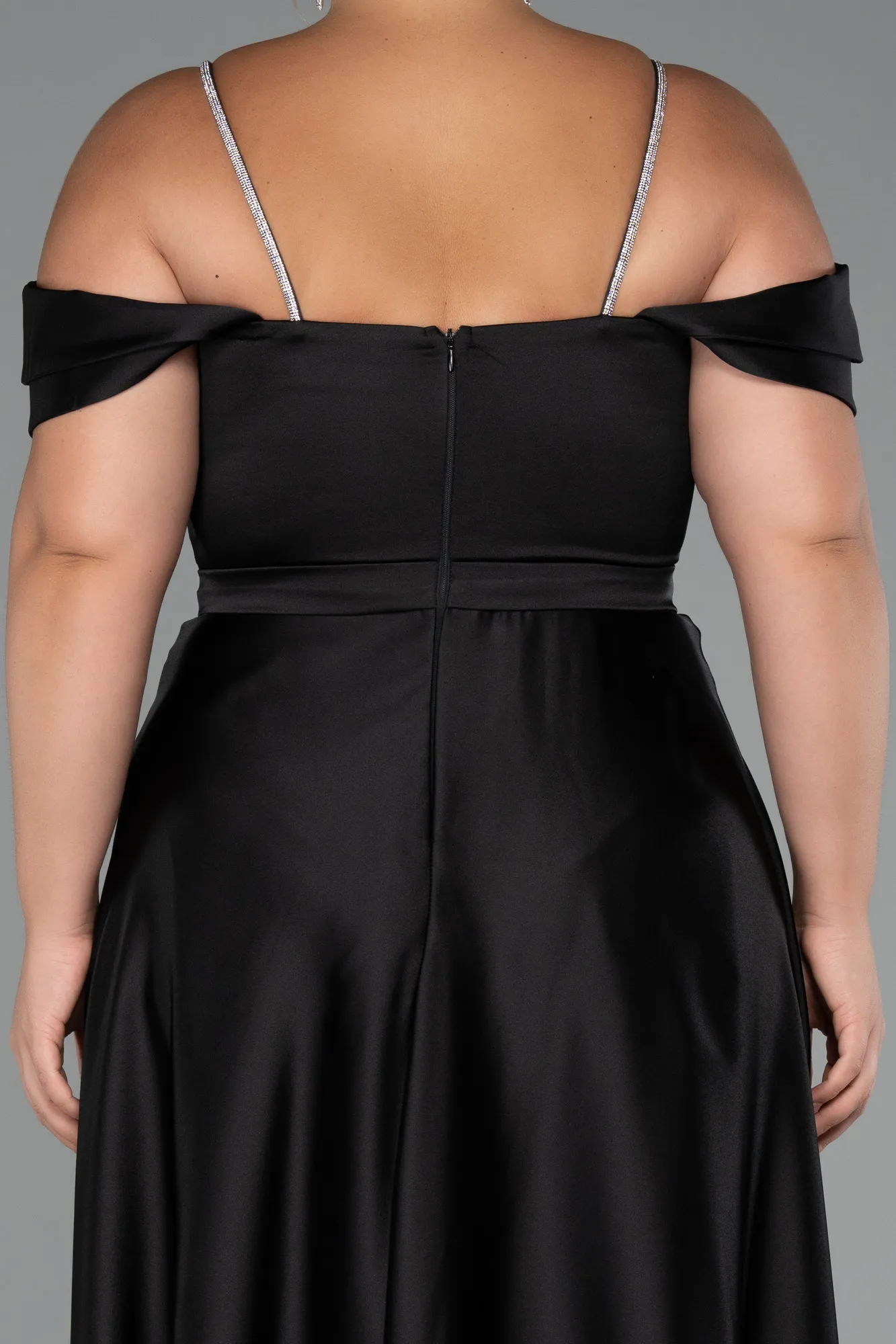 Black-Long Satin Plus Size Evening Dress ABU5251