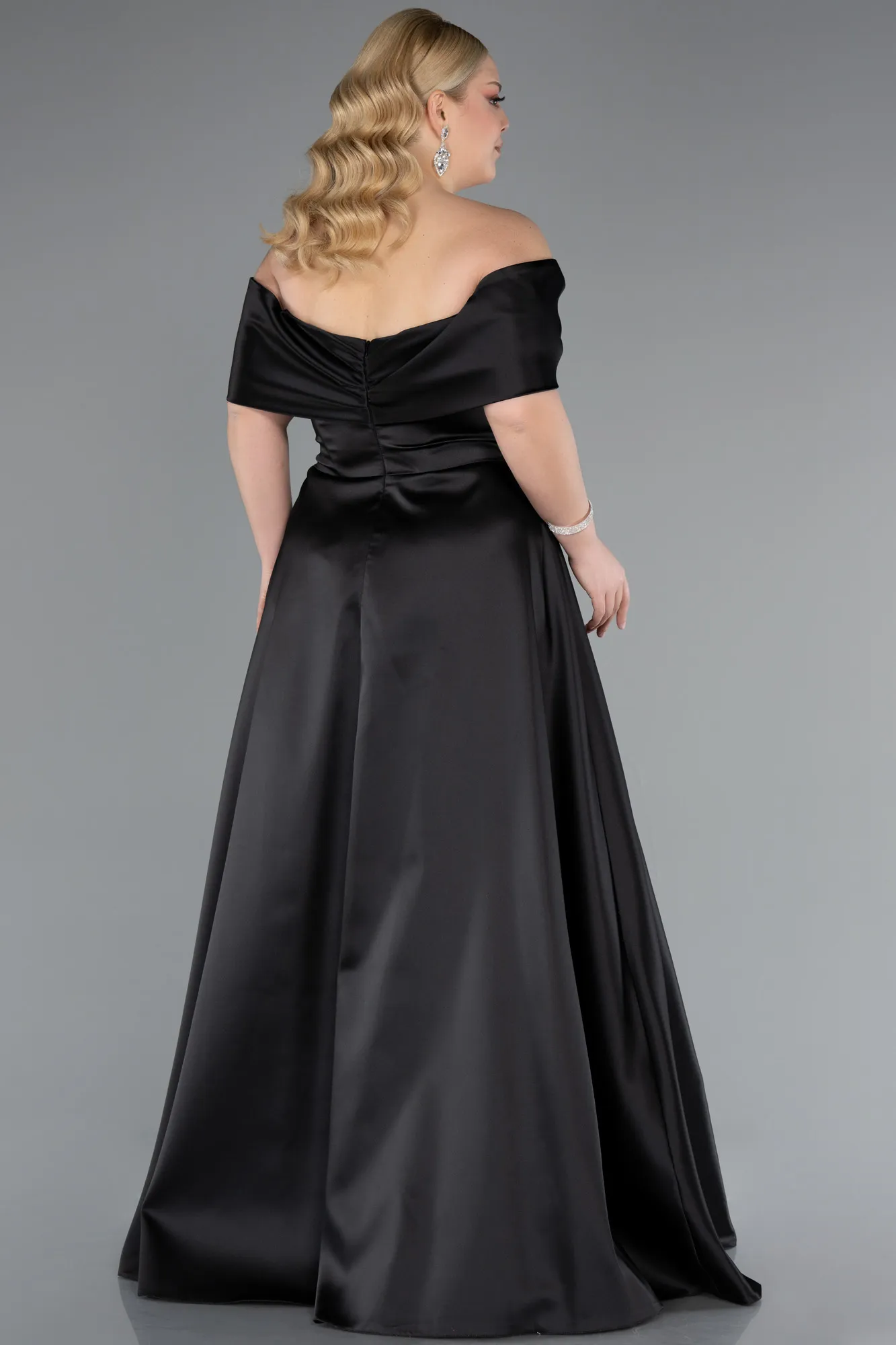 Black-Long Satin Plus Size Evening Gown ABU4998