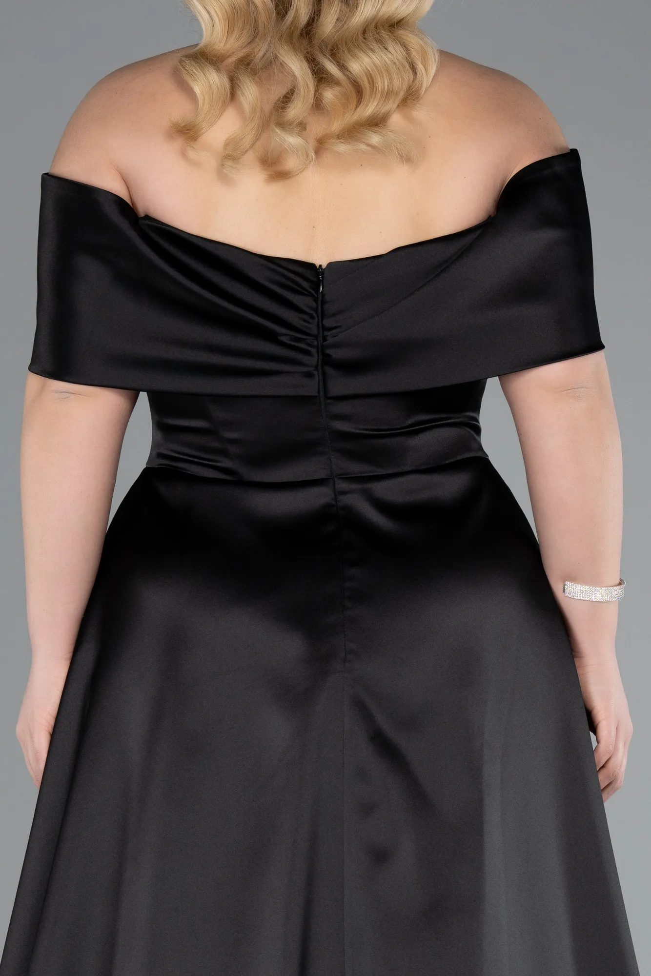 Black-Long Satin Plus Size Evening Gown ABU4998