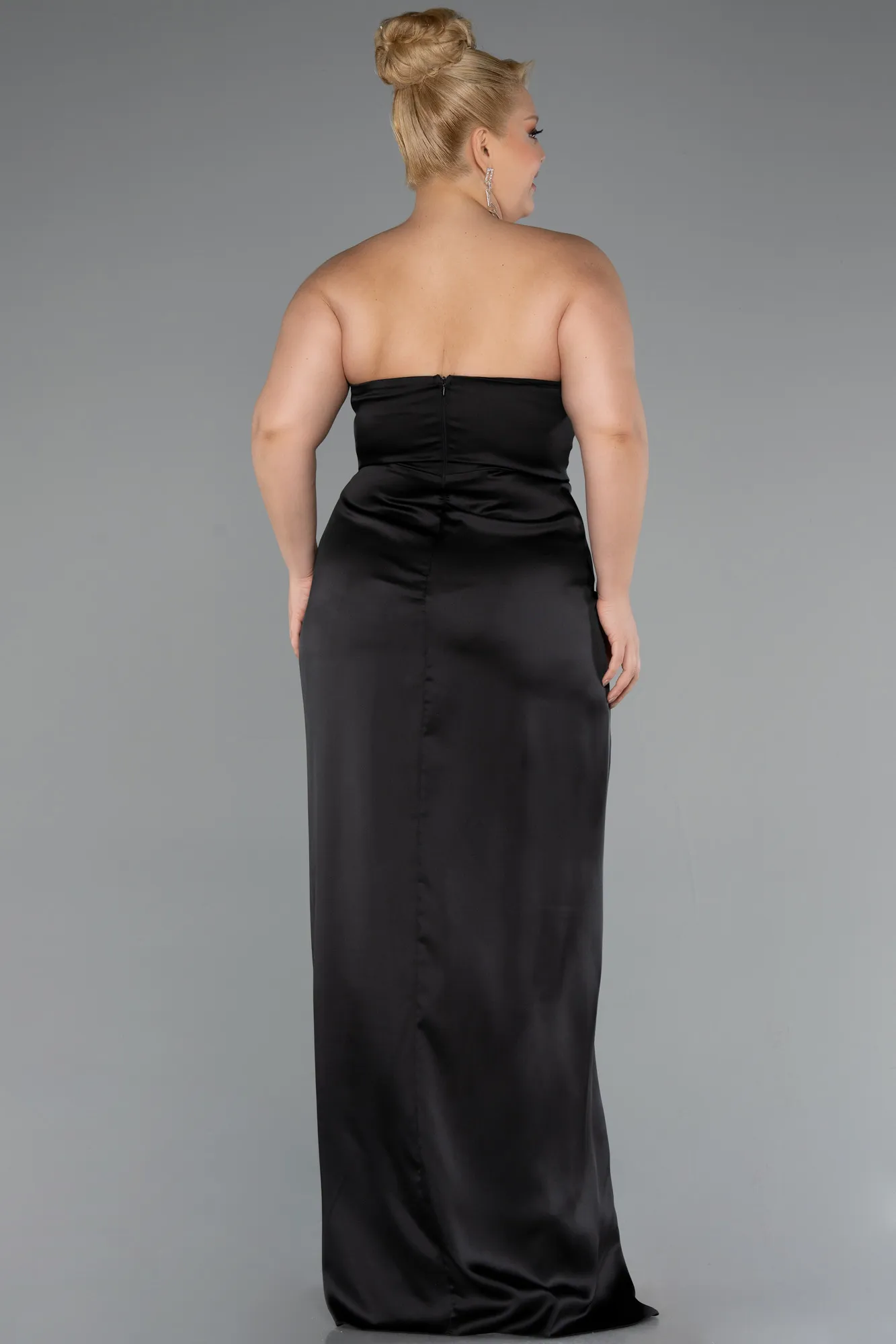 Black-Long Satin Plus Size Evening Gown ABU5179