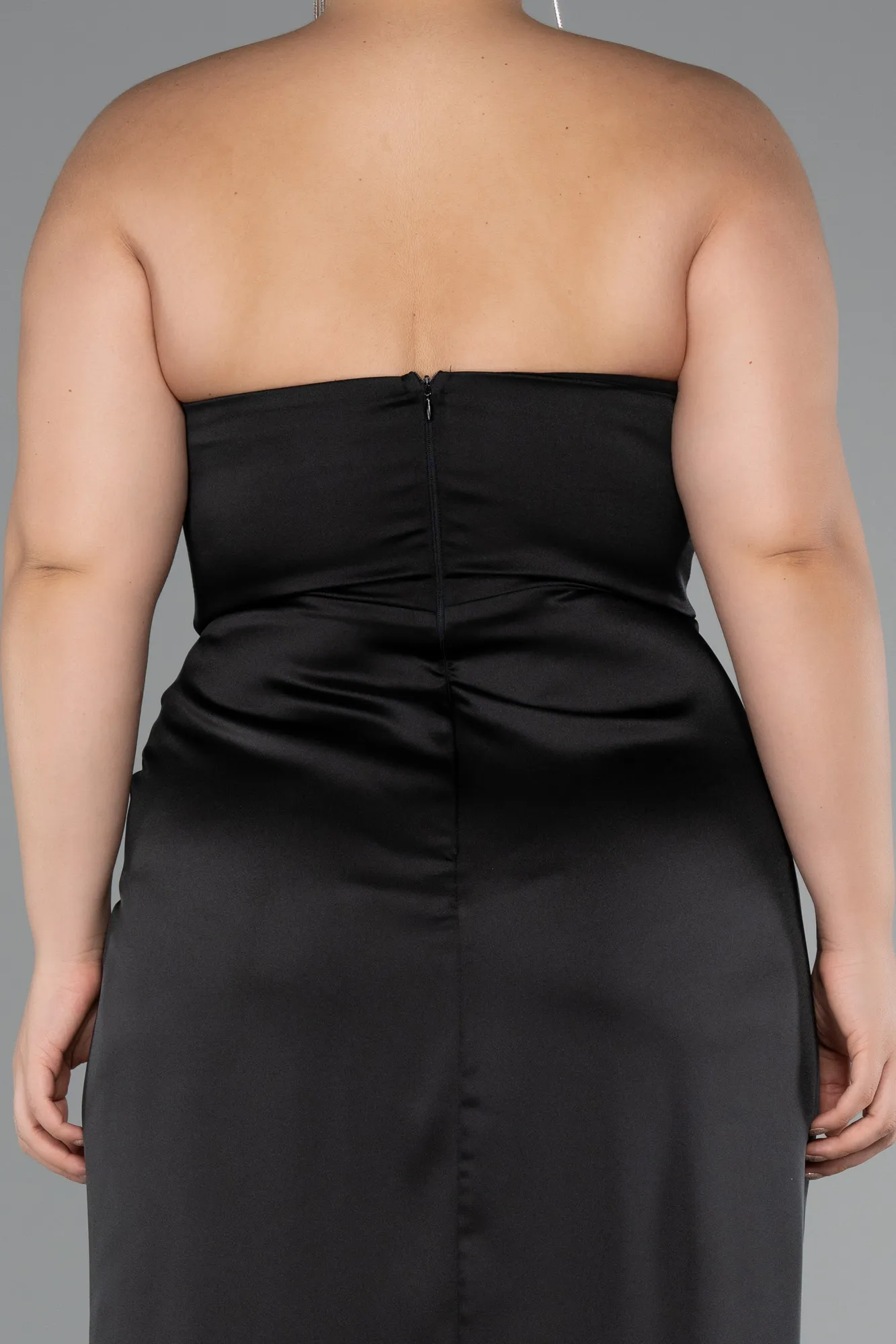 Black-Long Satin Plus Size Evening Gown ABU5179