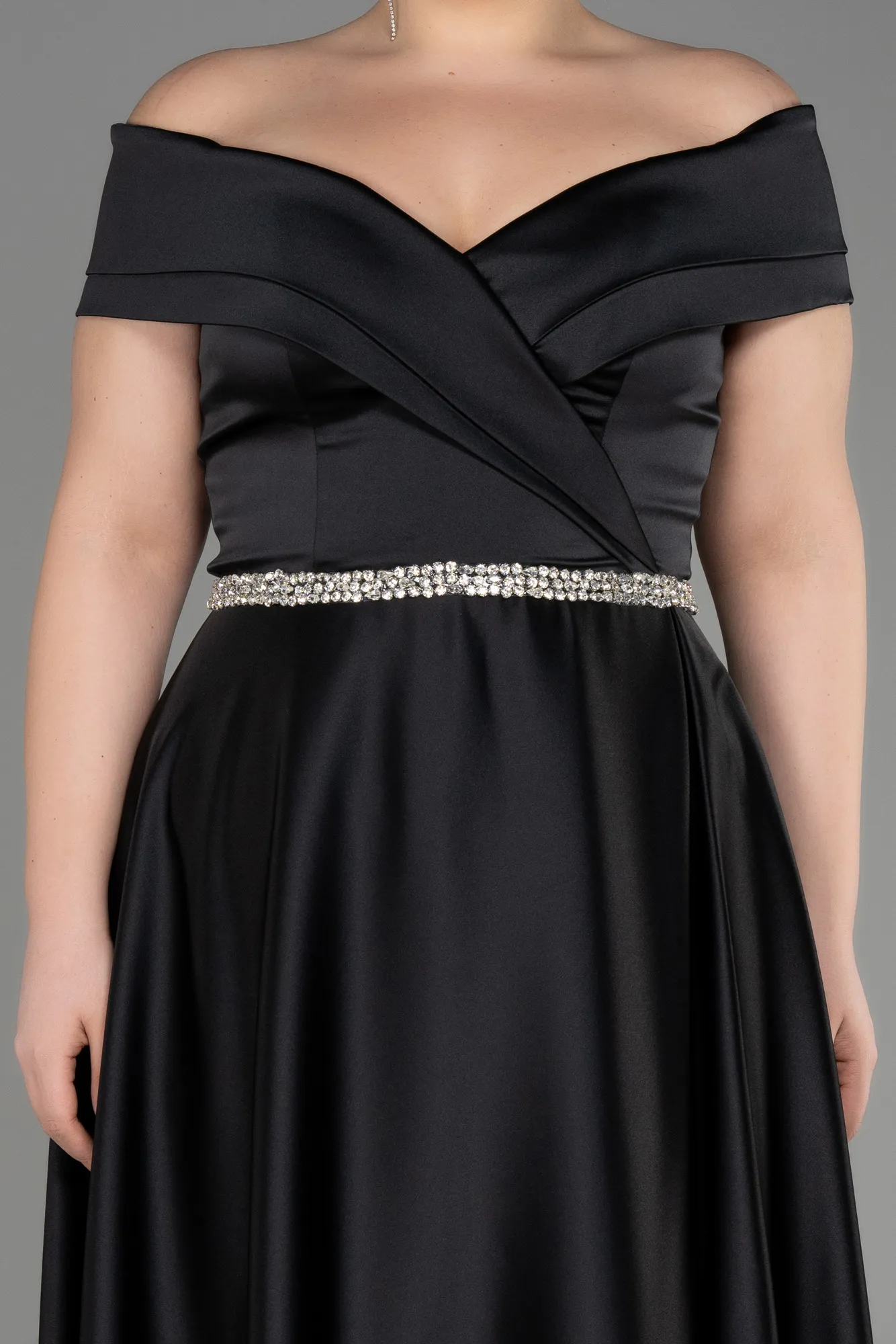 Black-Long Satin Plus Size Wedding Dress ABU3801
