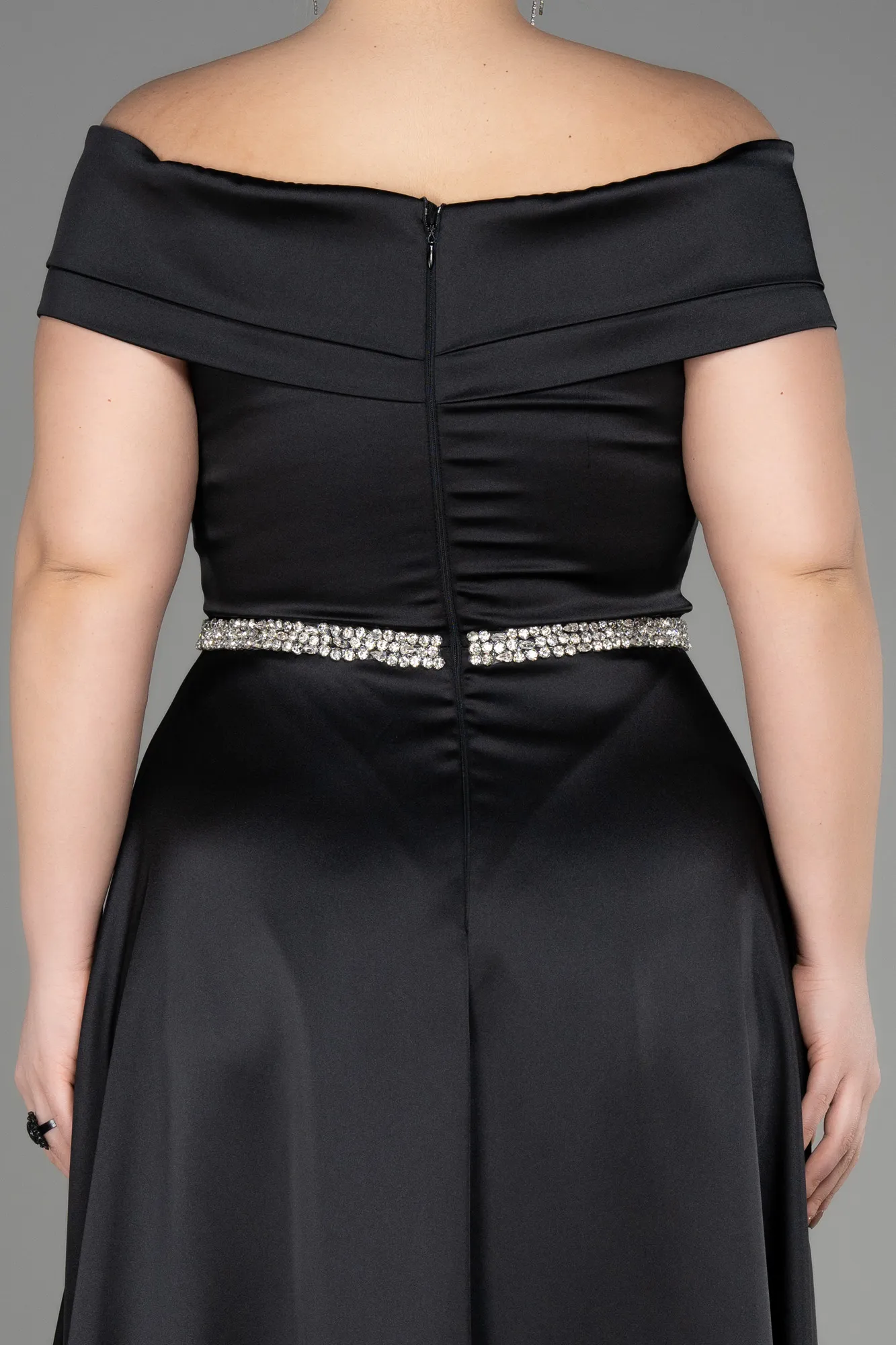 Black-Long Satin Plus Size Wedding Dress ABU3801