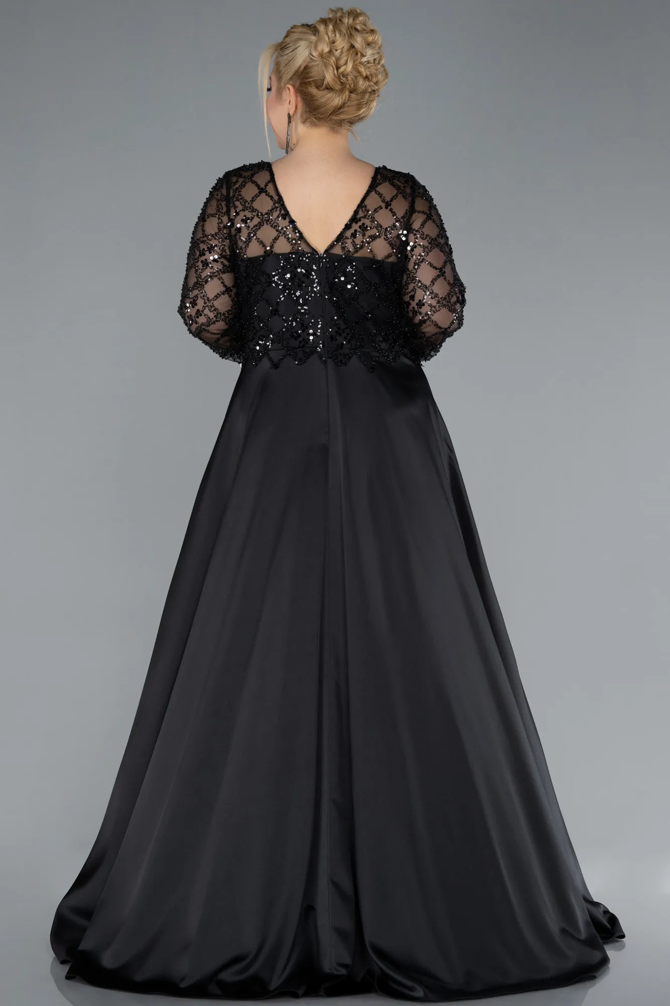 Black-Long Satin Plus Size Wedding Dress ABU4639