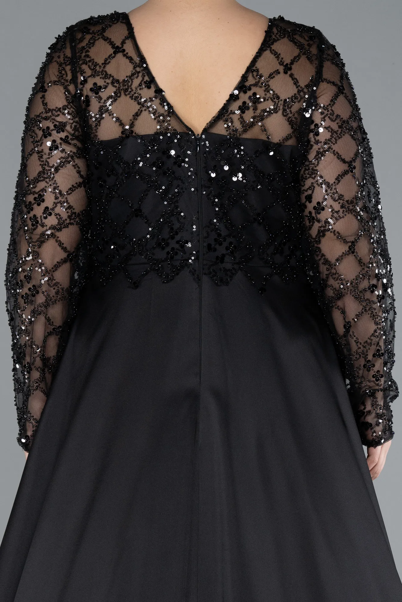 Black-Long Satin Plus Size Wedding Dress ABU4639