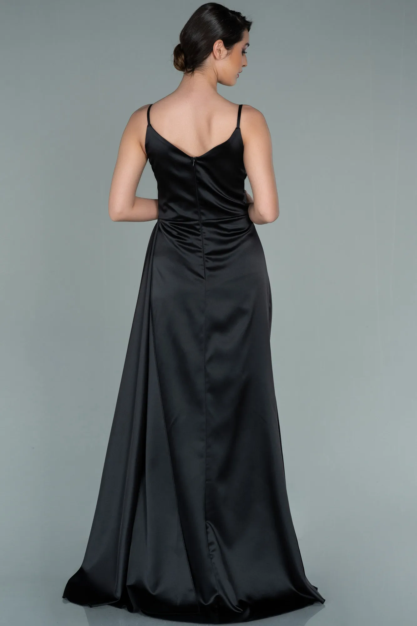 Black-Long Satin Prom Gown ABU2273