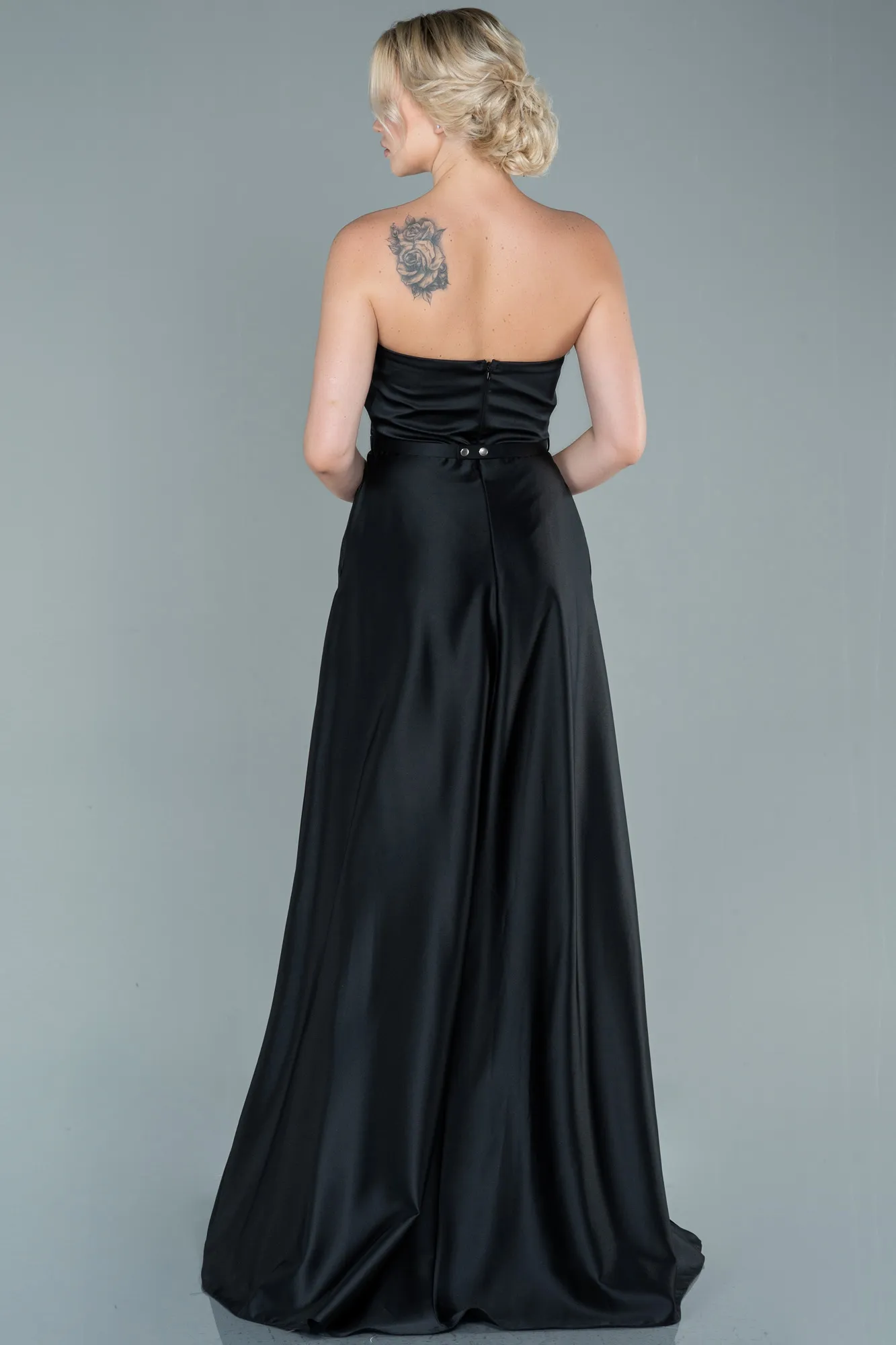 Black-Long Satin Prom Gown ABU2543