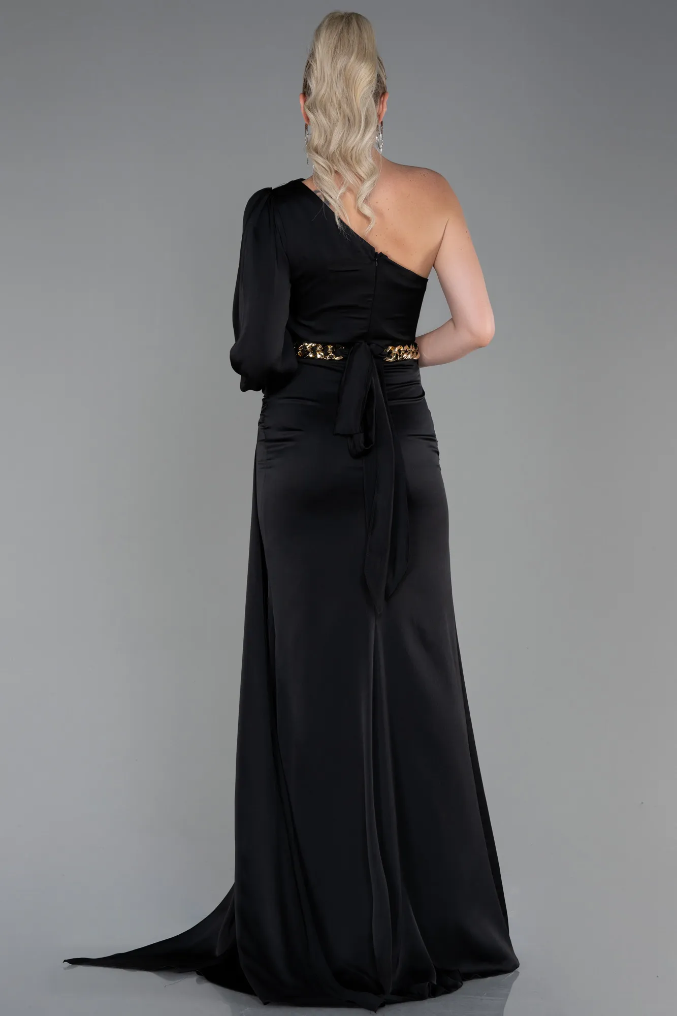 Black-Long Satin Prom Gown ABU2625