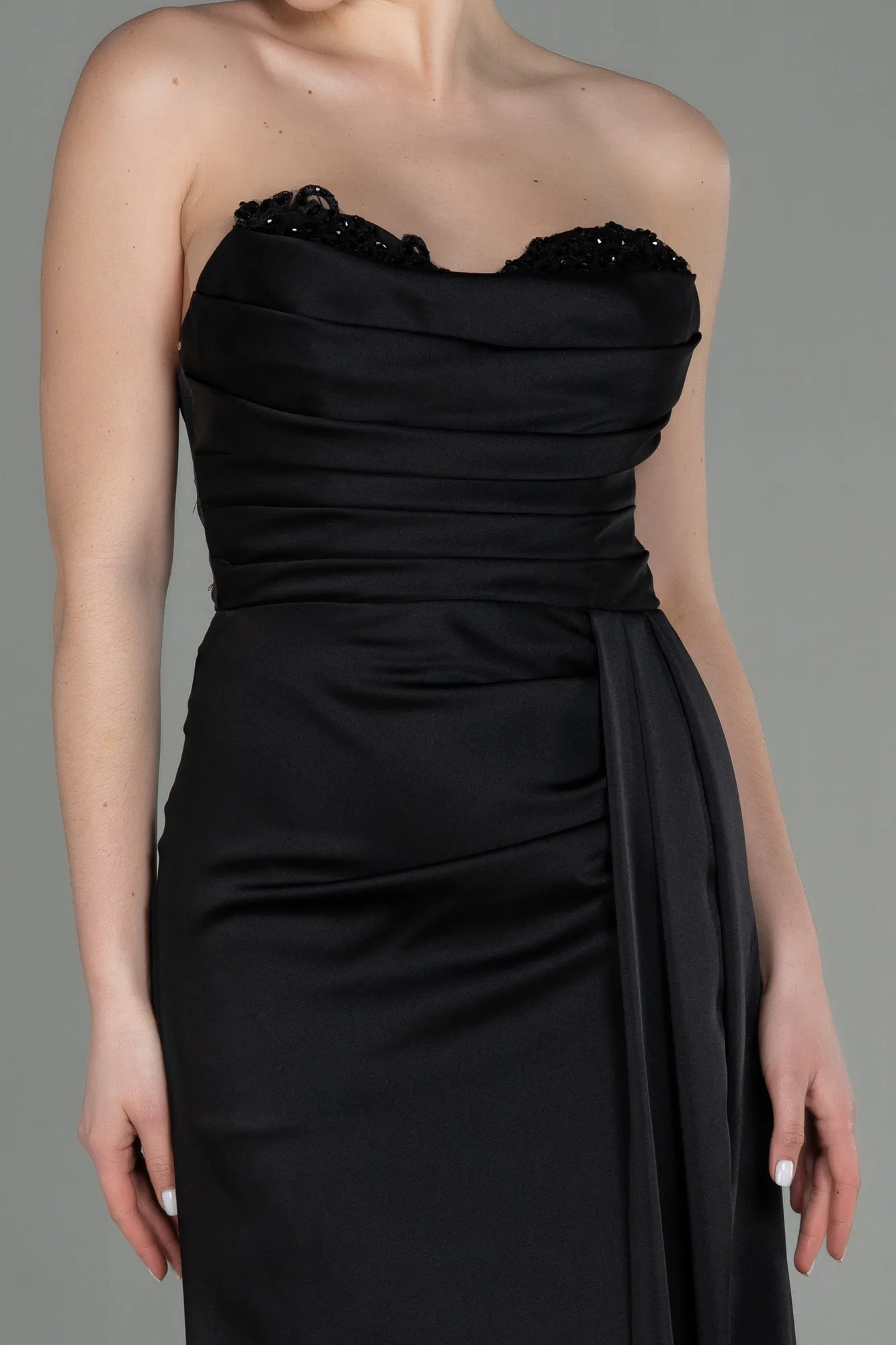 Black-Long Satin Prom Gown ABU2965