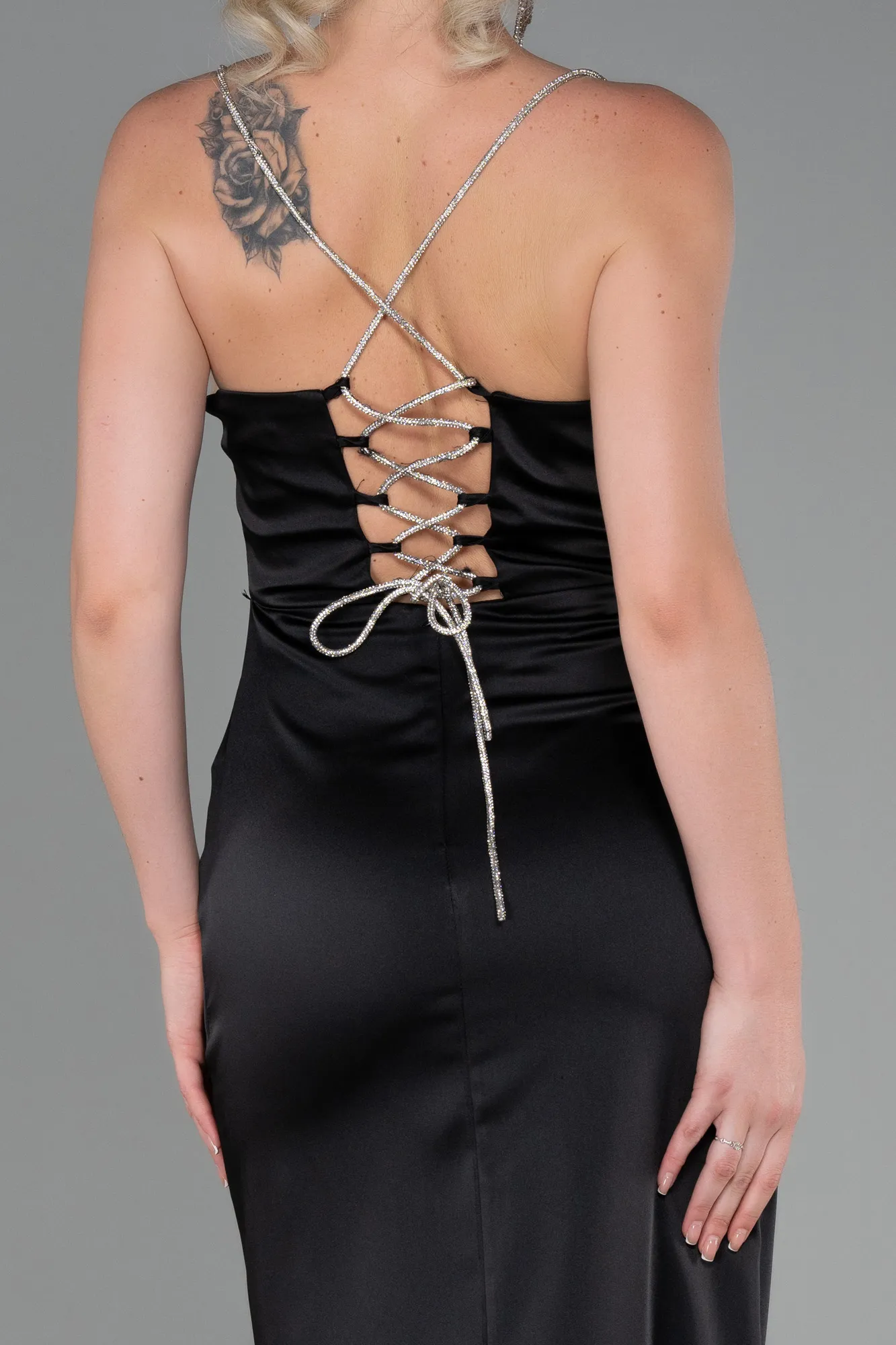 Black-Long Satin Prom Gown ABU3094