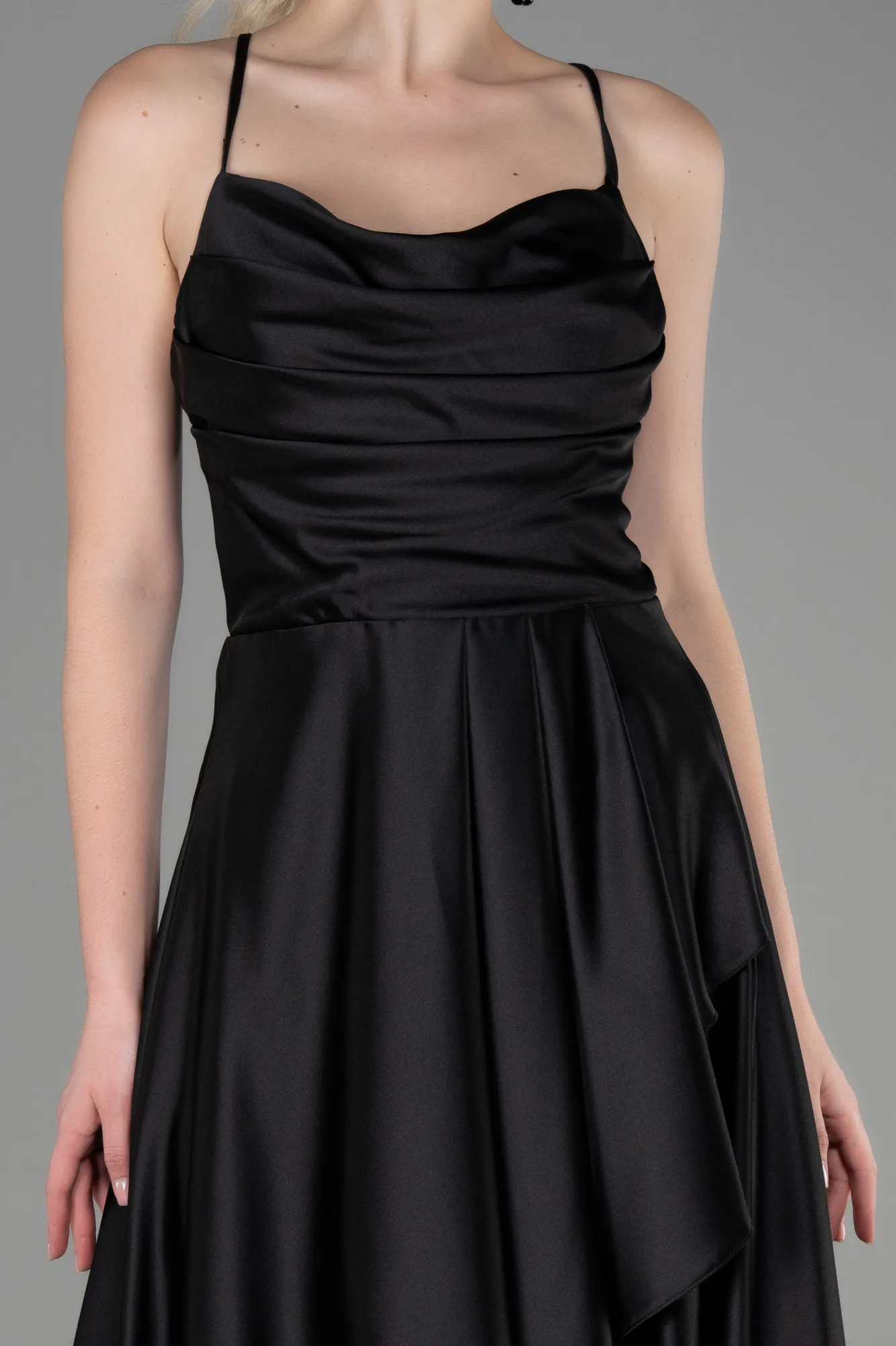 Black-Long Satin Prom Gown ABU3242