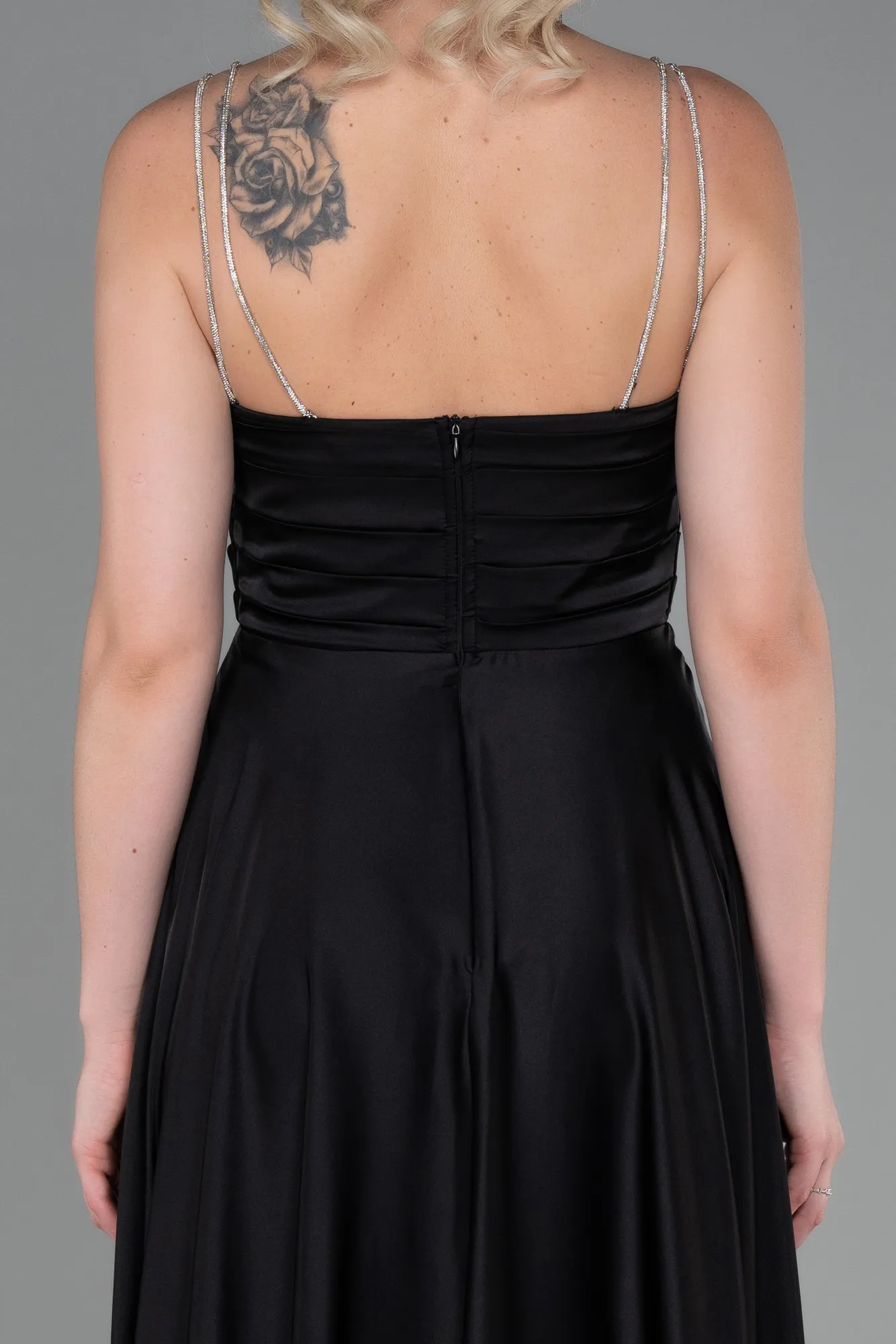 Black-Long Satin Prom Gown ABU3275