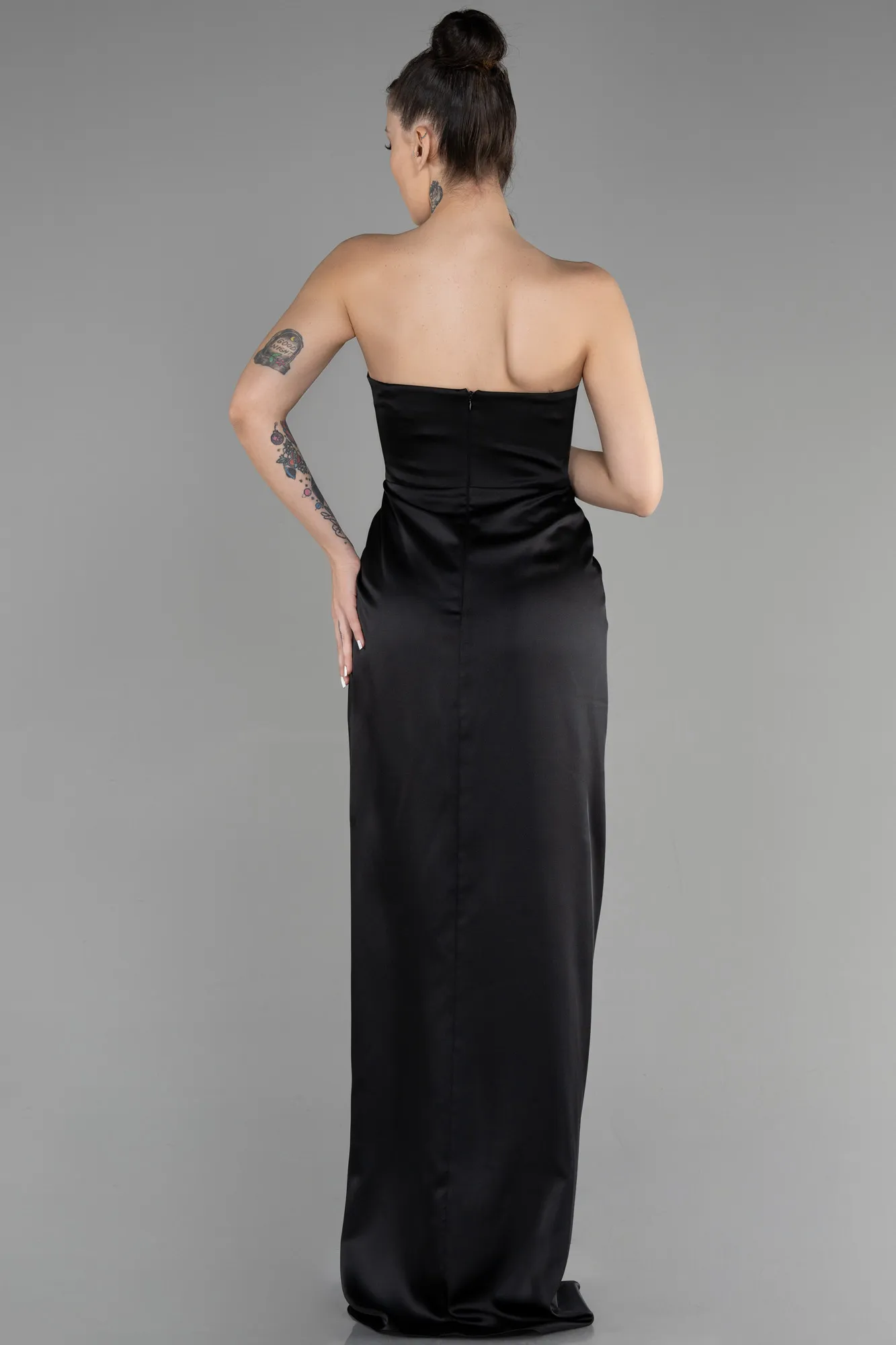 Black-Long Satin Prom Gown ABU3474
