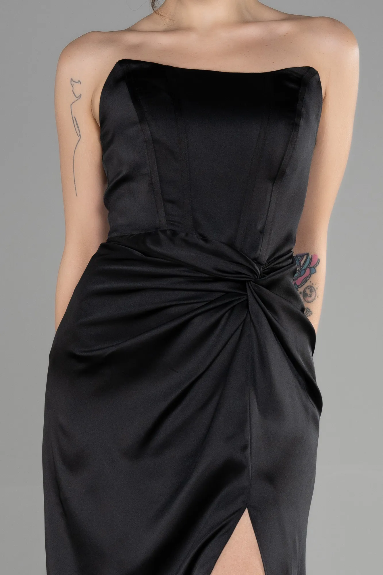 Black-Long Satin Prom Gown ABU3474
