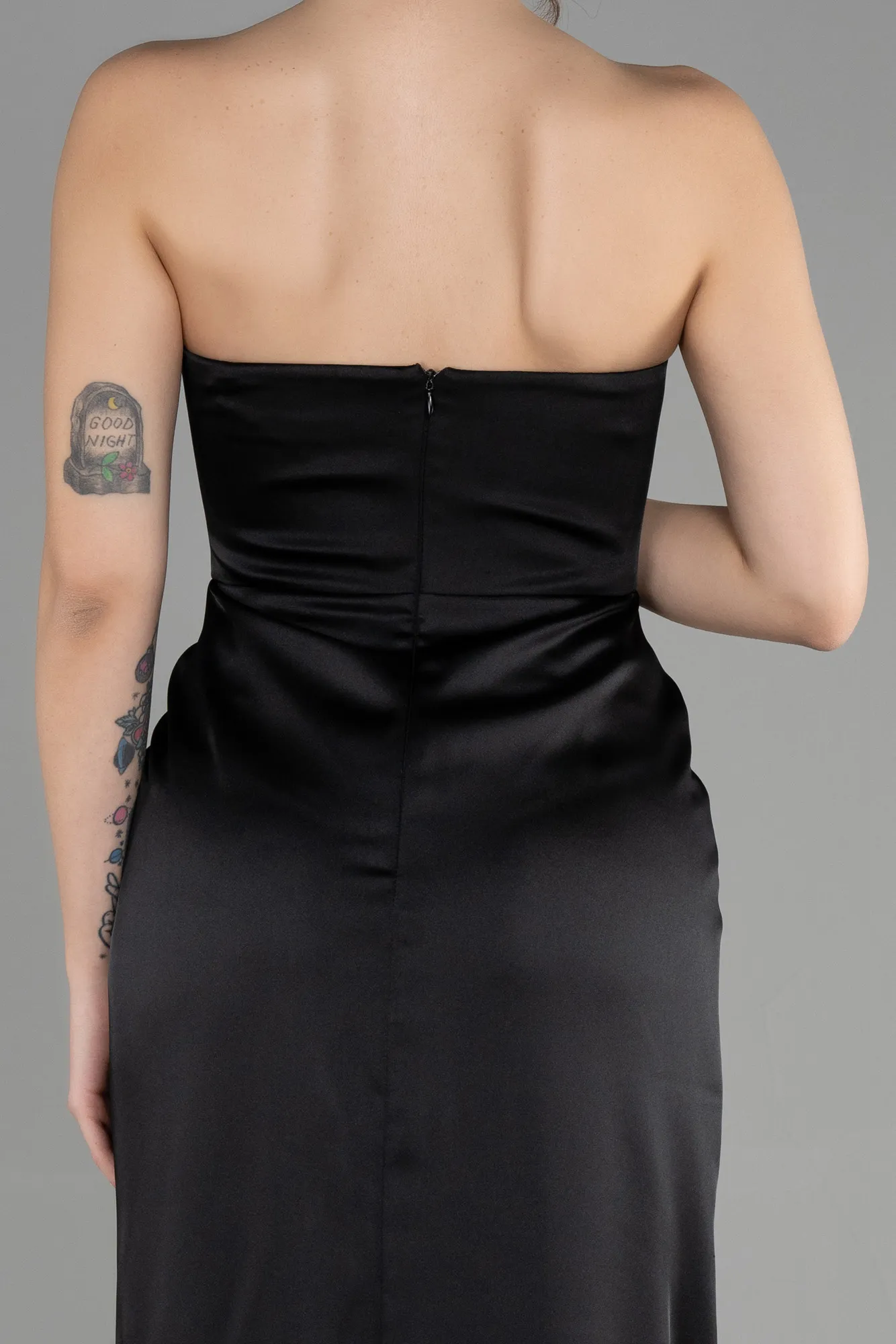 Black-Long Satin Prom Gown ABU3474