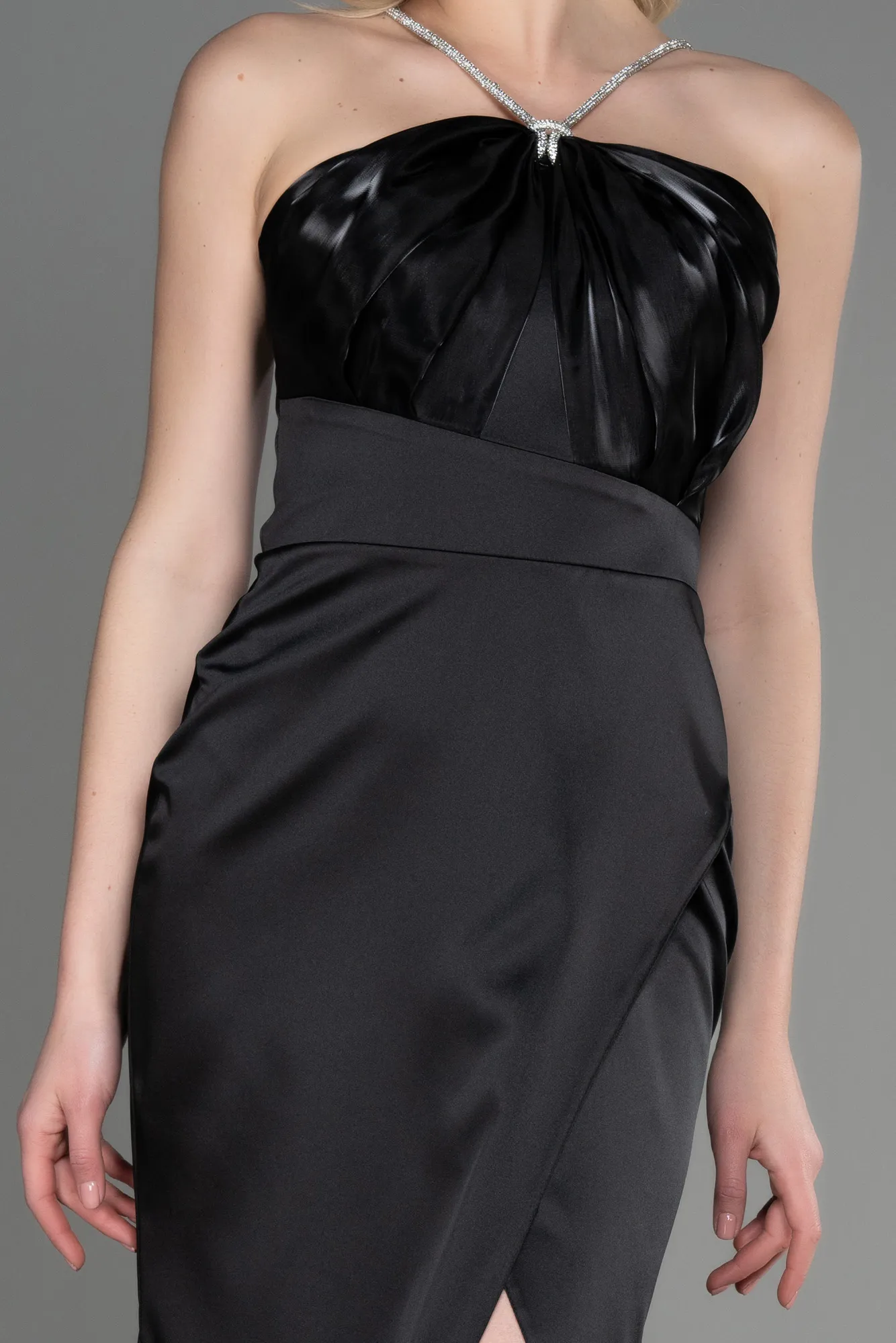 Black-Long Satin Prom Gown ABU3525