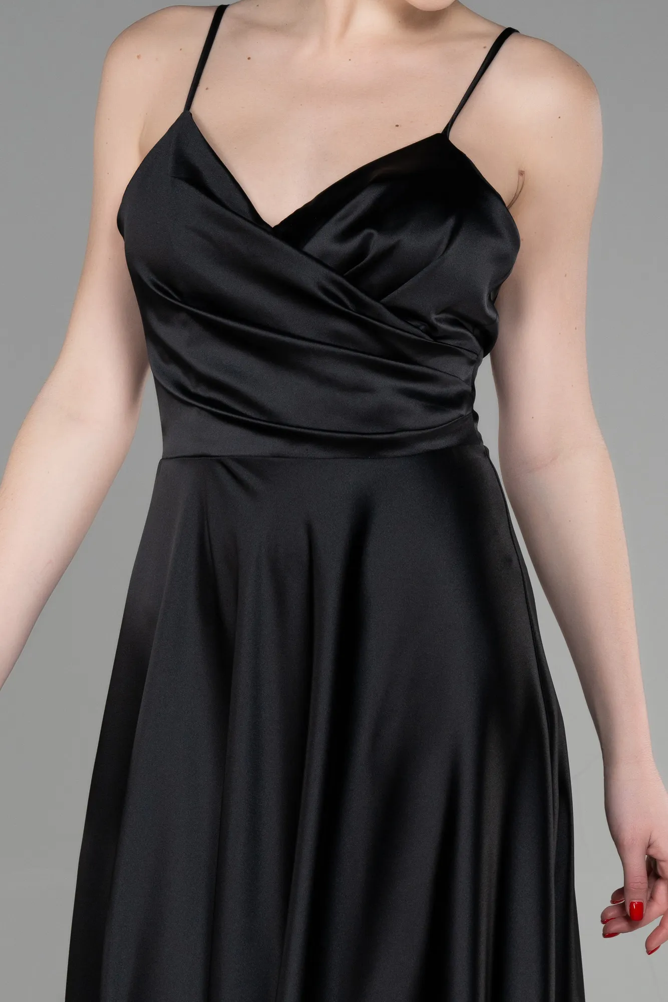 Black-Strappy Long Satin Prom Gown ABU3610