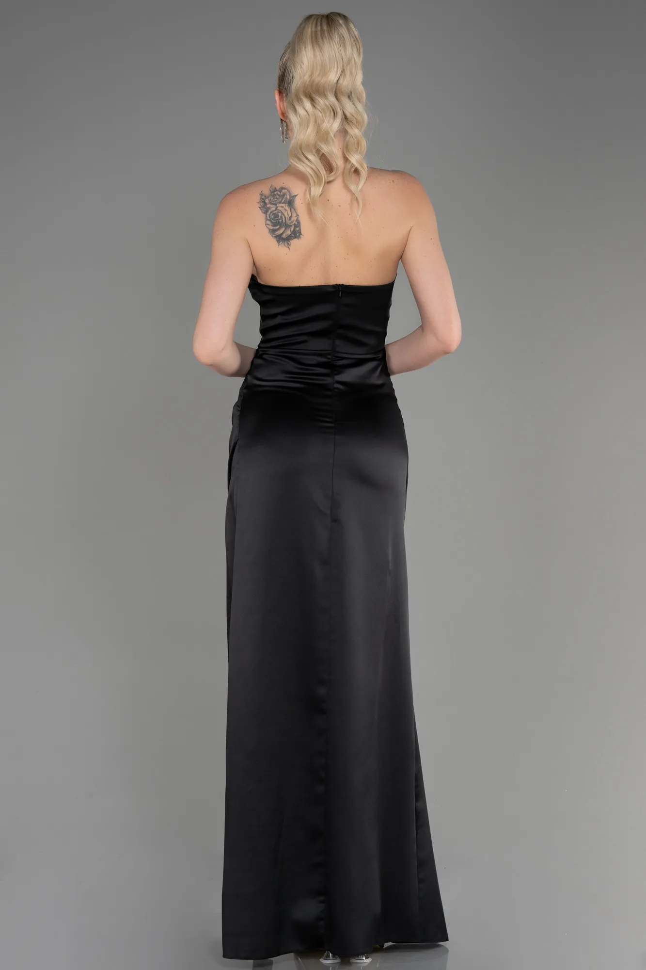 Black-Long Satin Prom Gown ABU3765