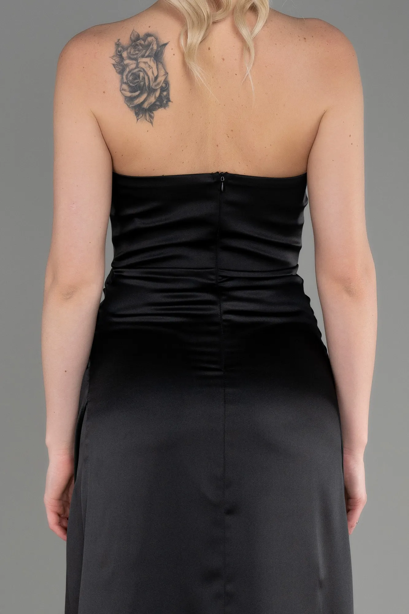 Black-Long Satin Prom Gown ABU3765