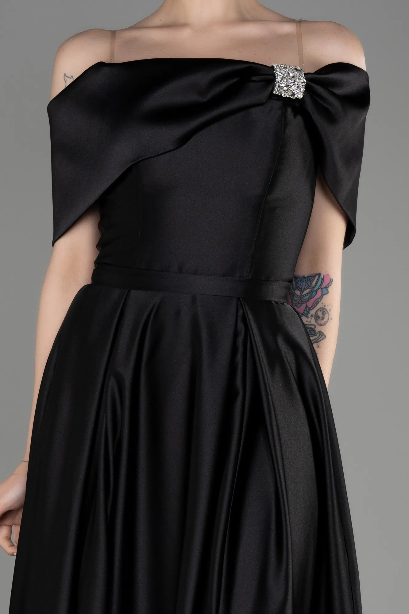 Black-Long Satin Prom Gown ABU3788