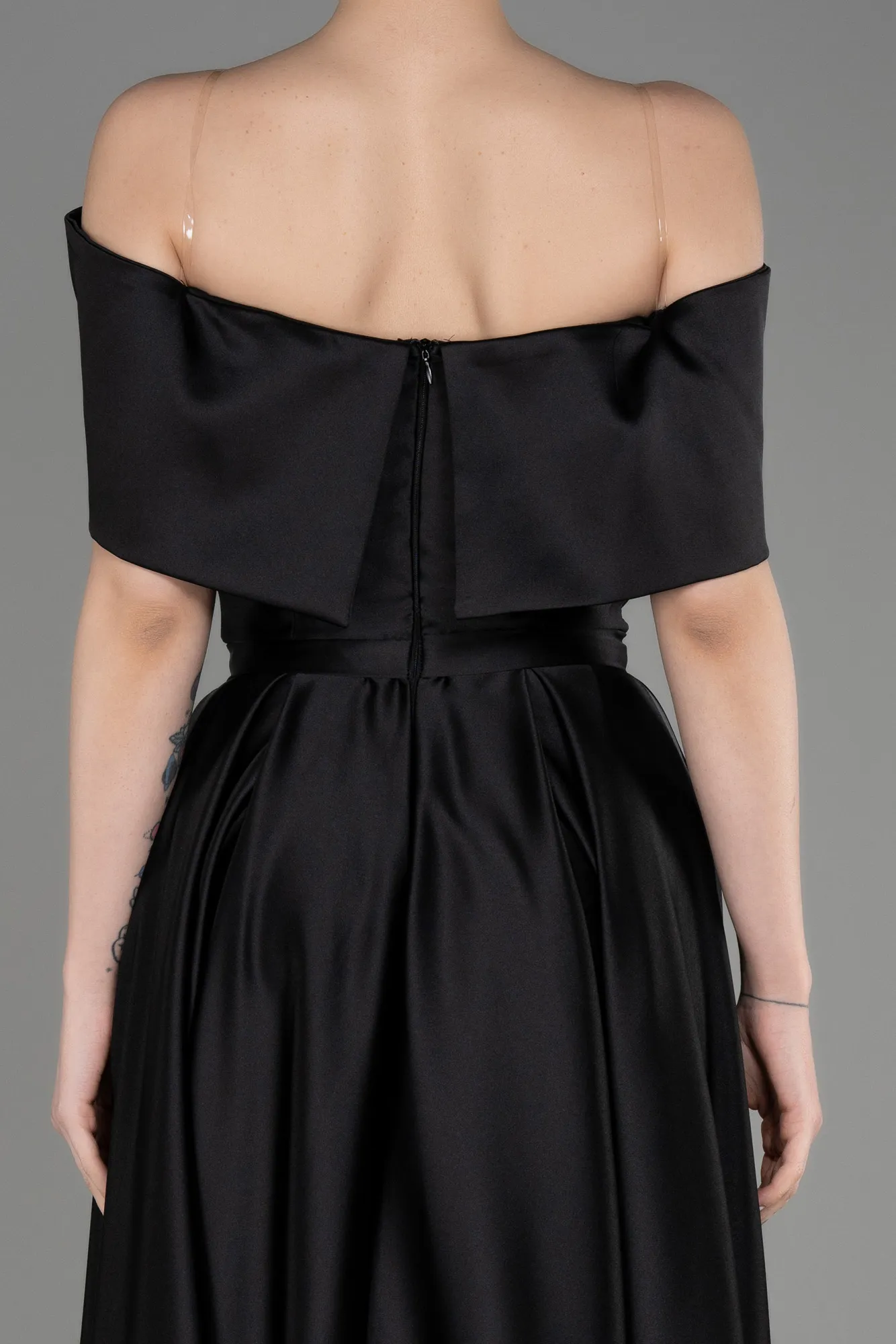 Black-Long Satin Prom Gown ABU3788