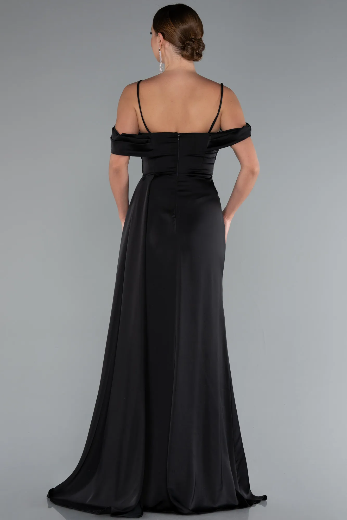 Black-Long Satin Prom Gown ABU4659