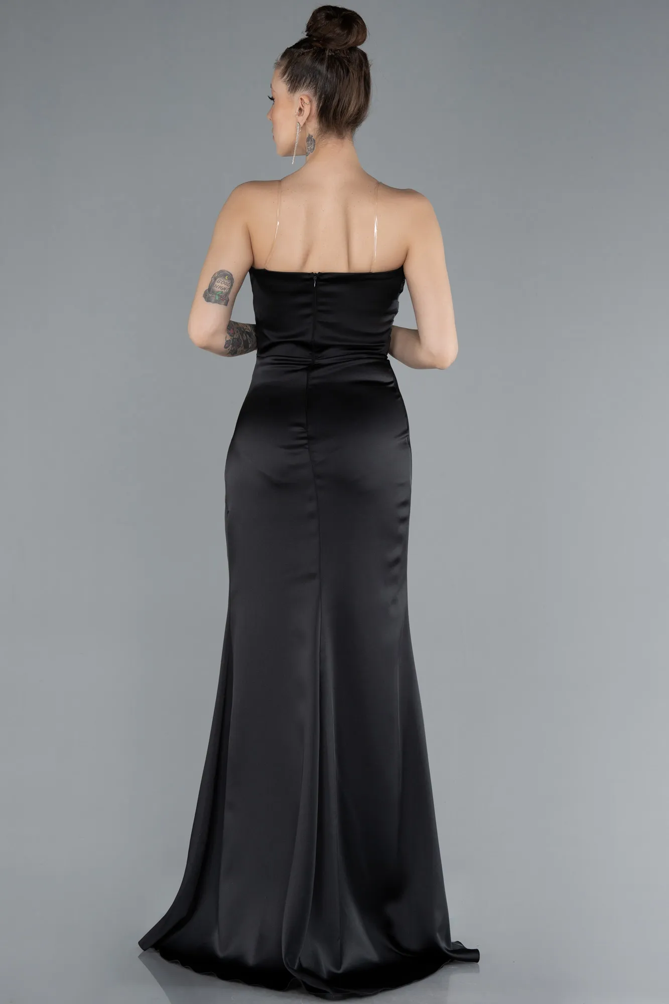 Black-Long Satin Prom Gown ABU4663