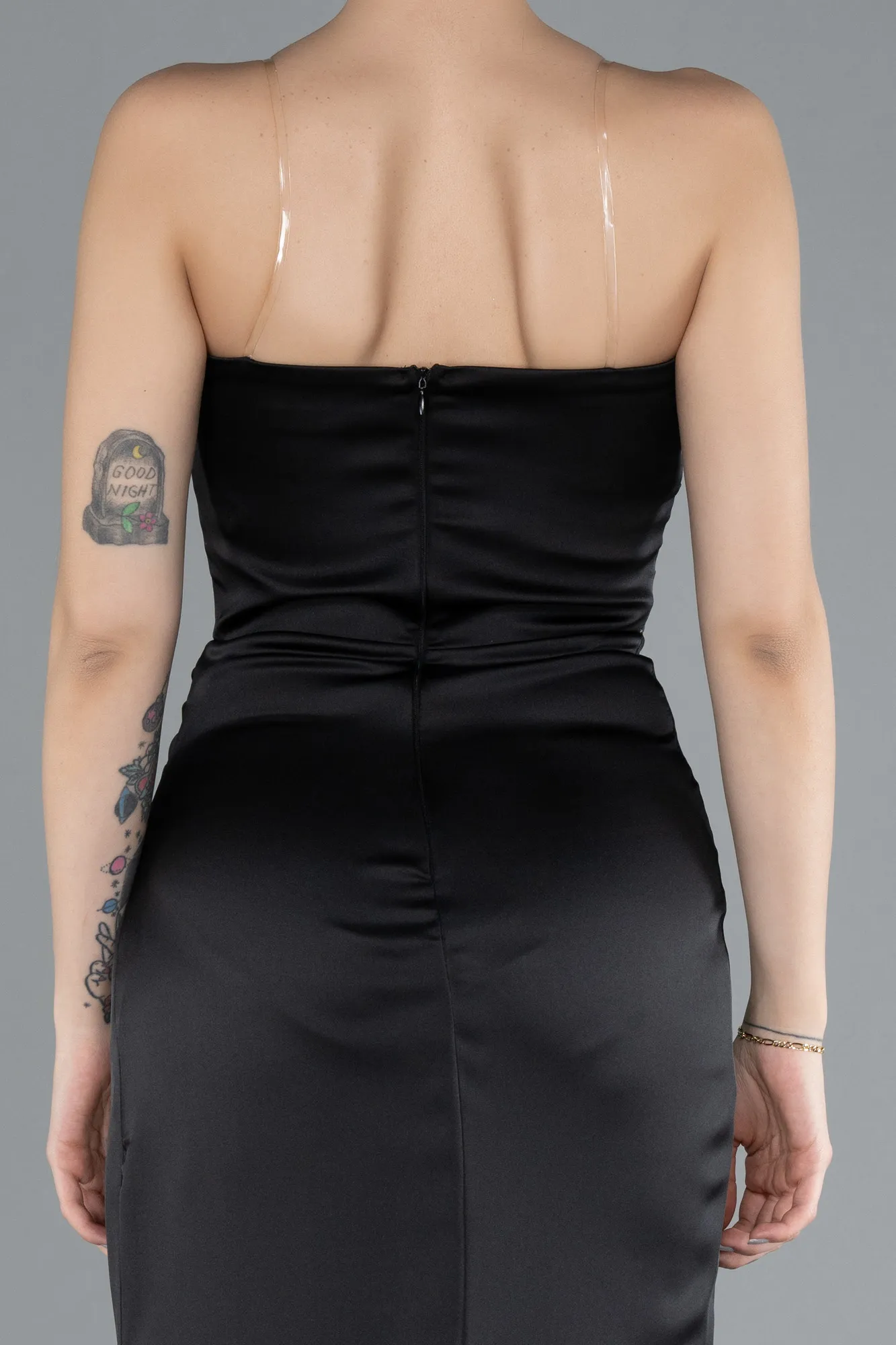 Black-Long Satin Prom Gown ABU4663