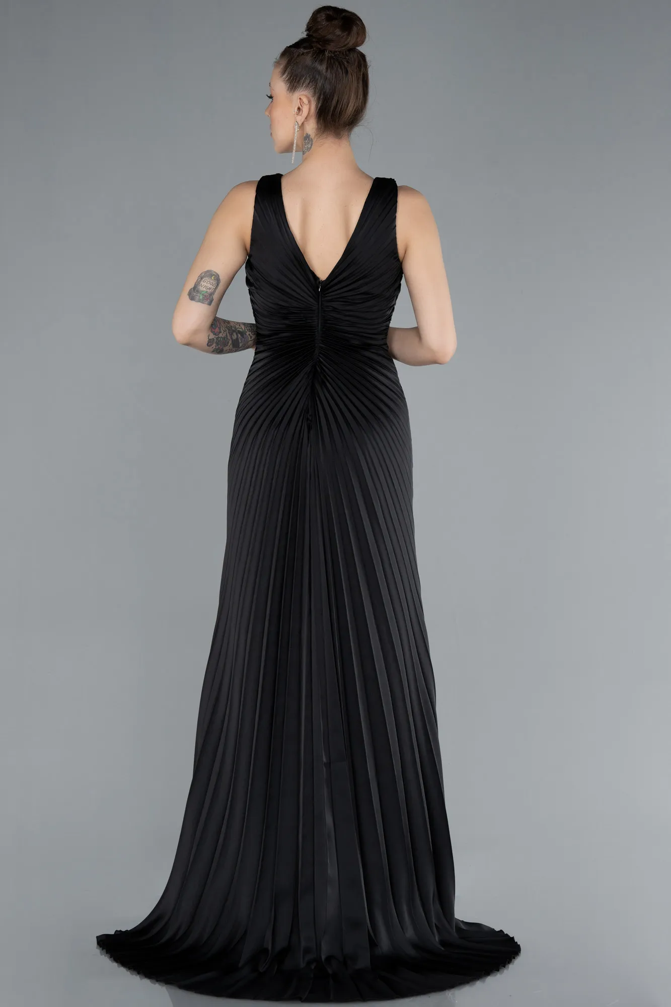 Black-Long Satin Prom Gown ABU4669