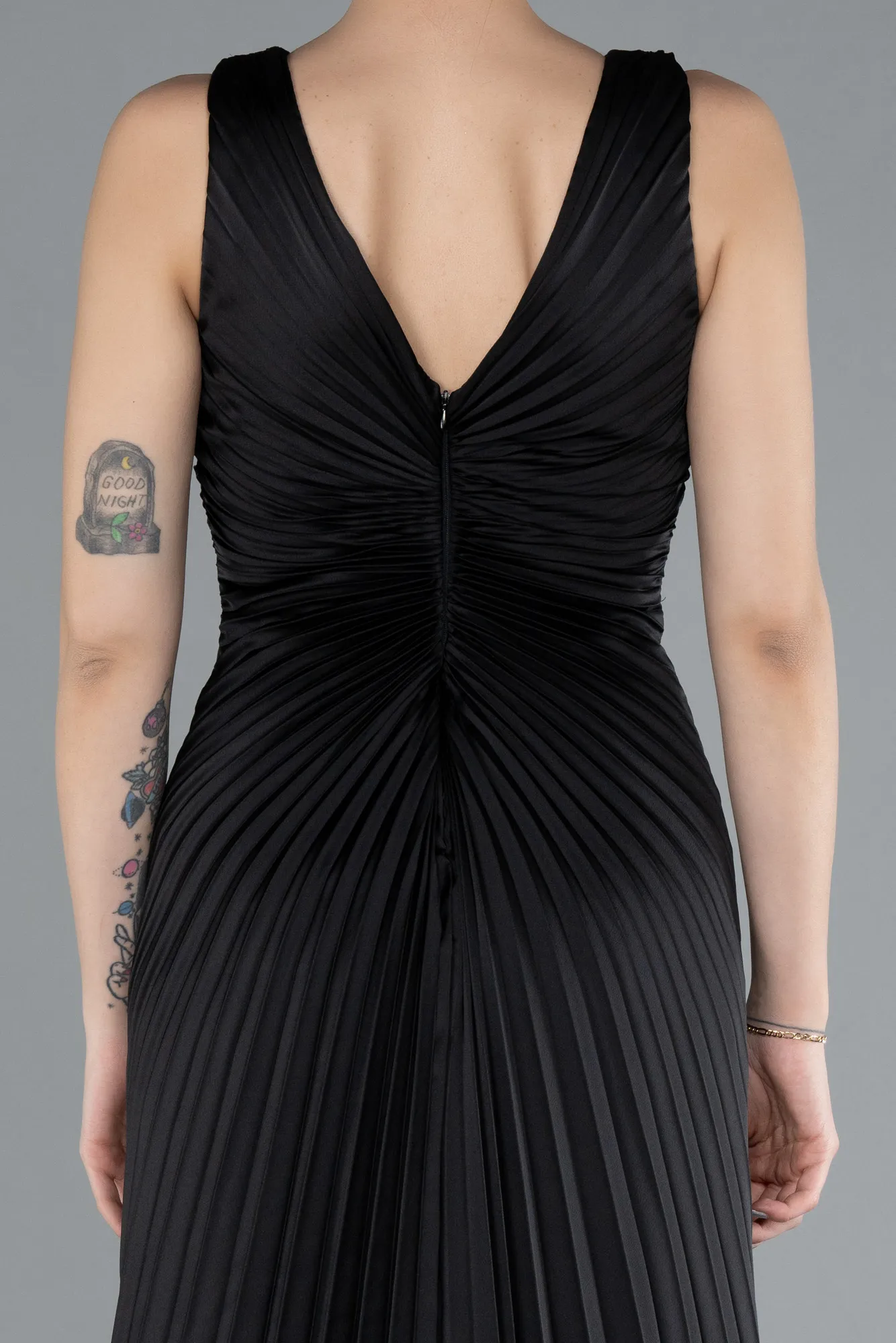 Black-Long Satin Prom Gown ABU4669