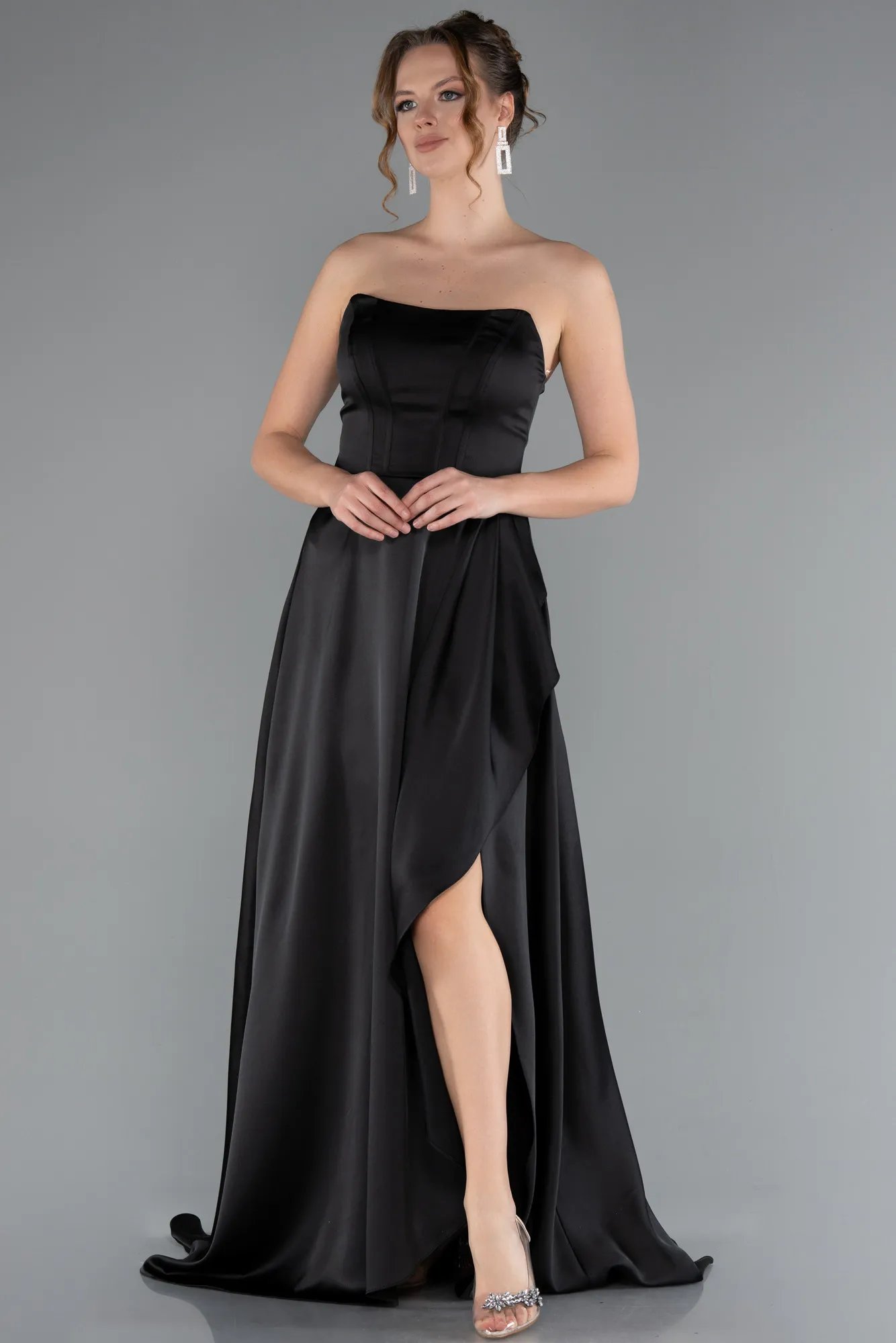 Black-Long Satin Prom Gown ABU5023