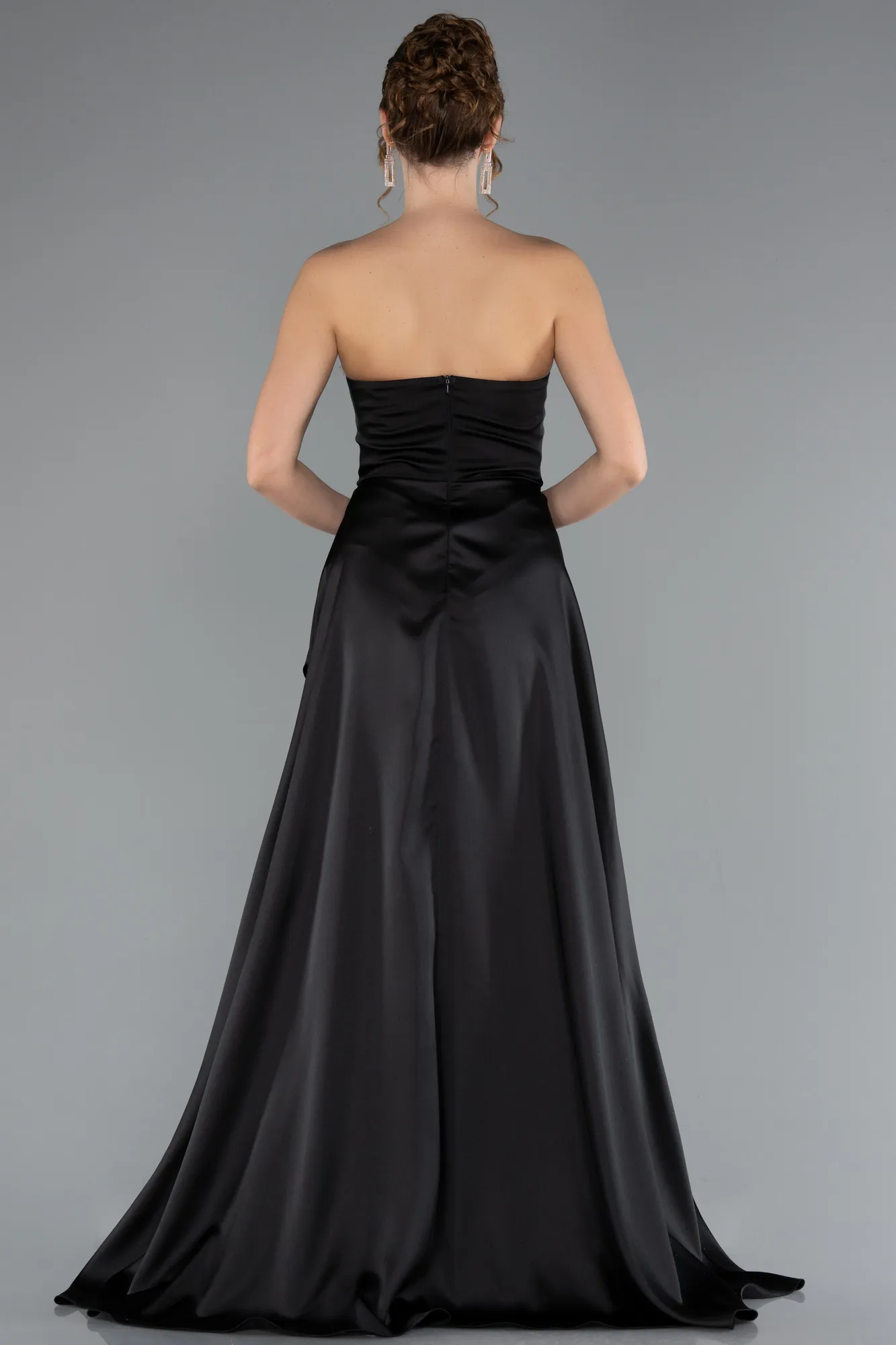 Black-Long Satin Prom Gown ABU5023