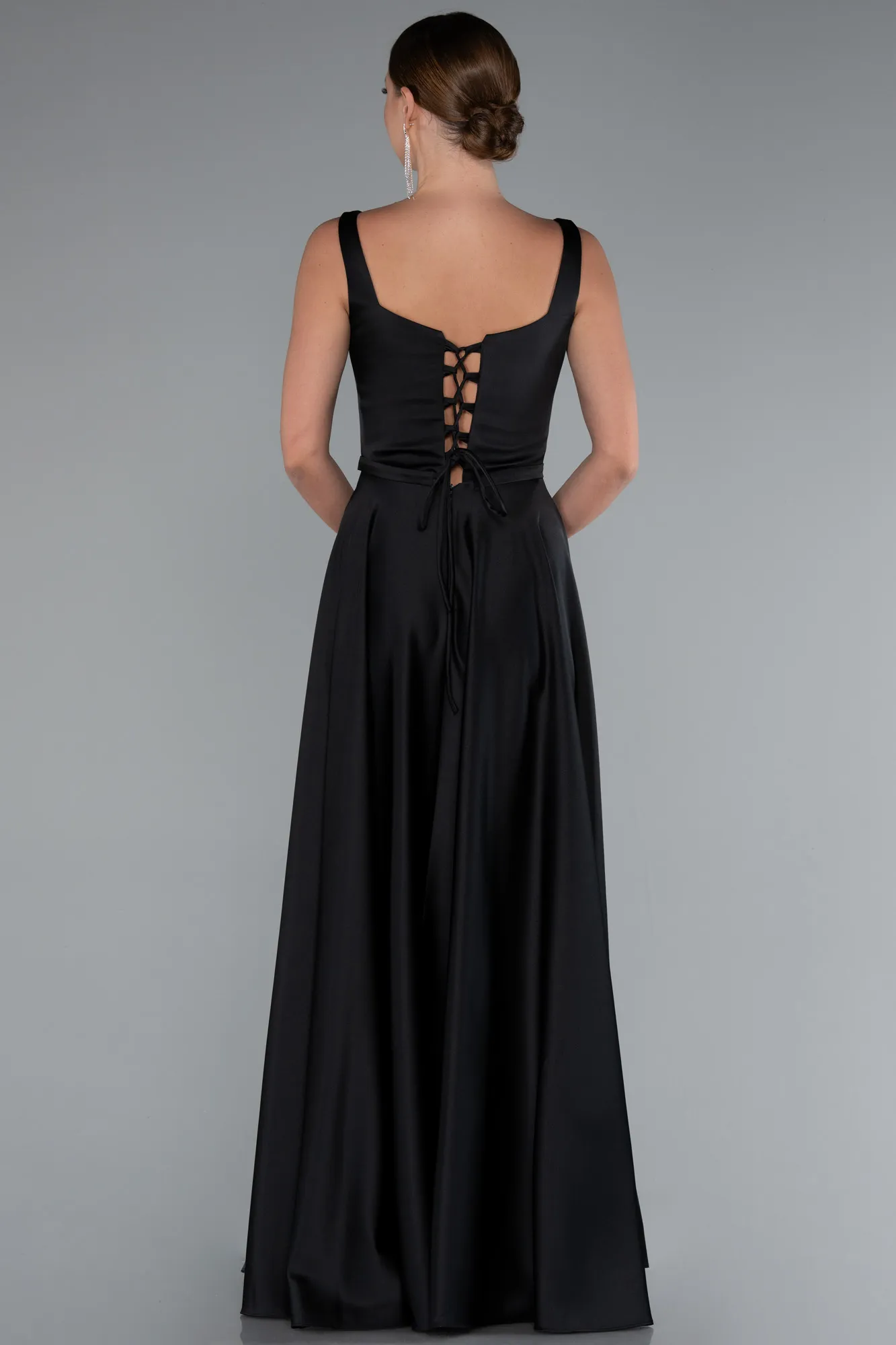Black-Long Satin Prom Gown ABU5059