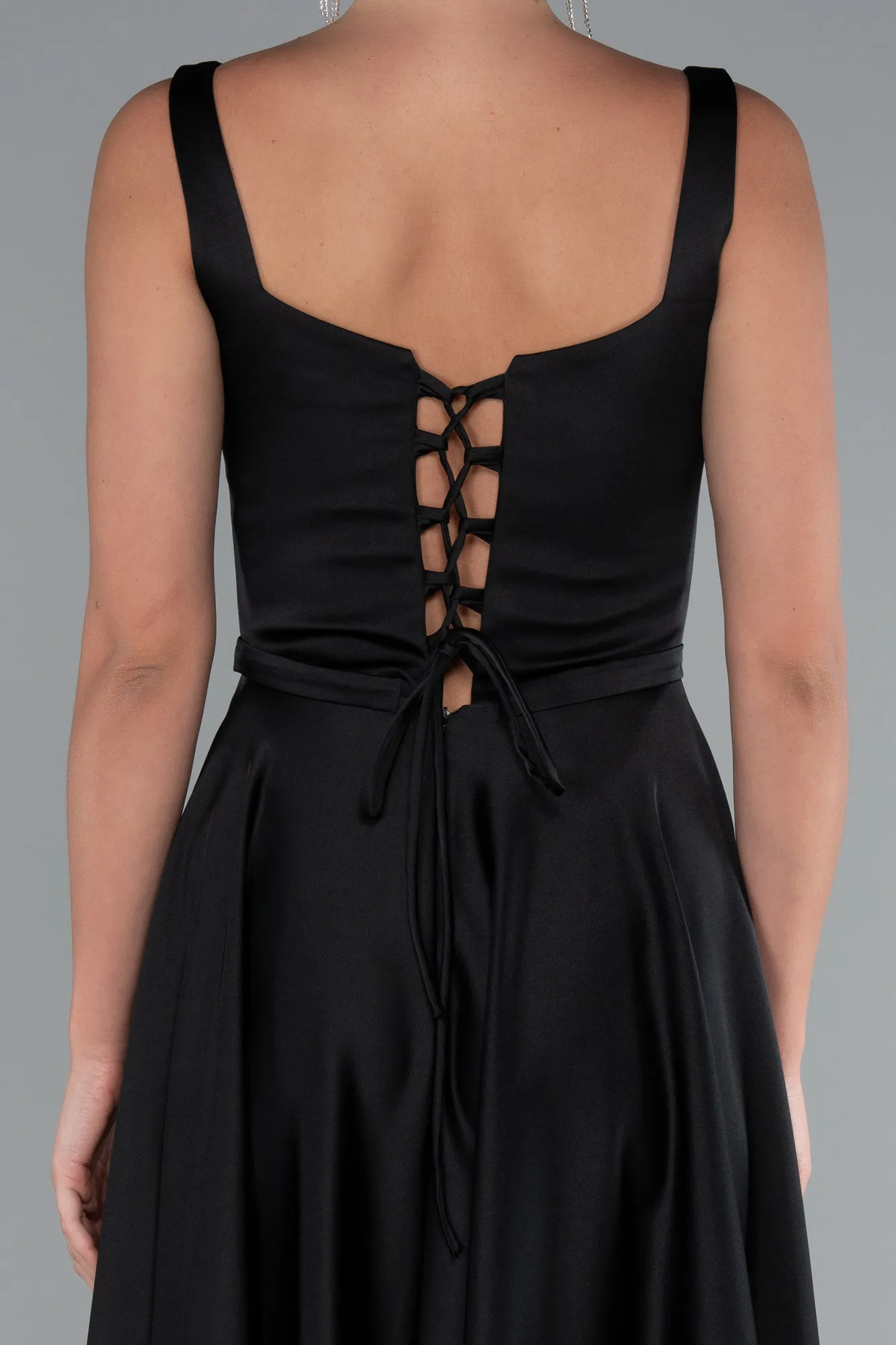 Black-Long Satin Prom Gown ABU5059