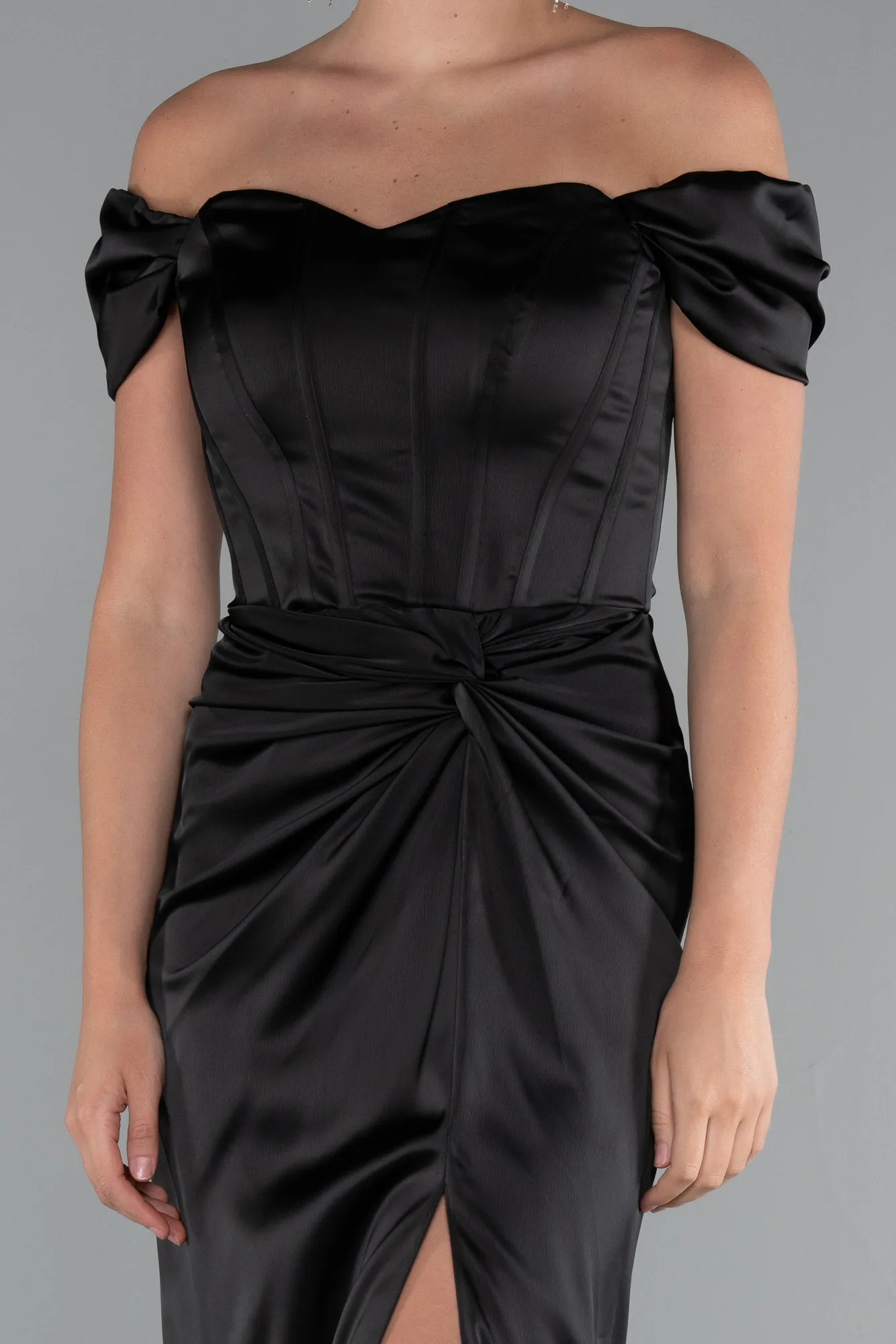 Black-Long Satin Prom Gown ABU5061