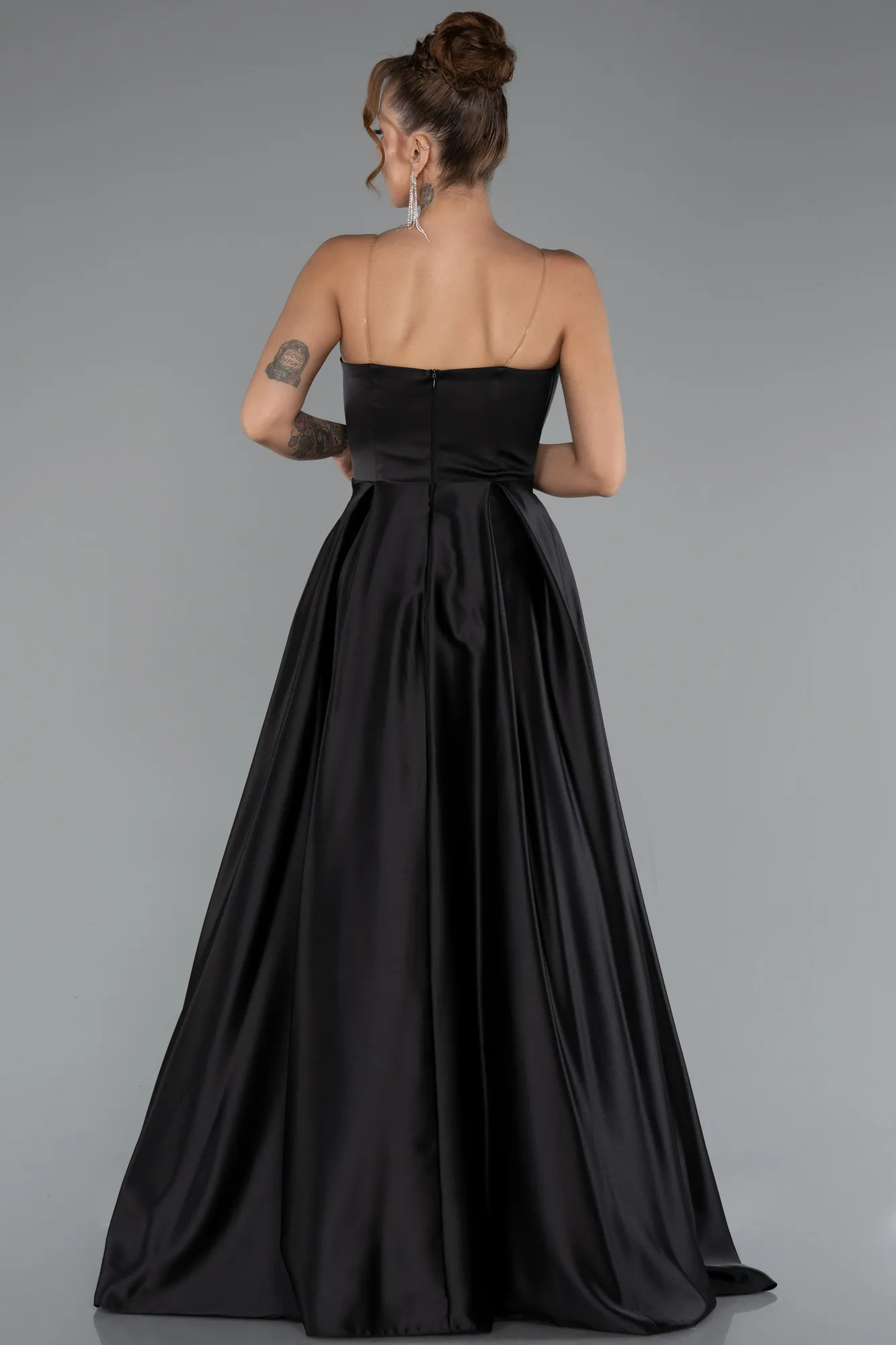 Black-Long Satin Prom Gown ABU5105