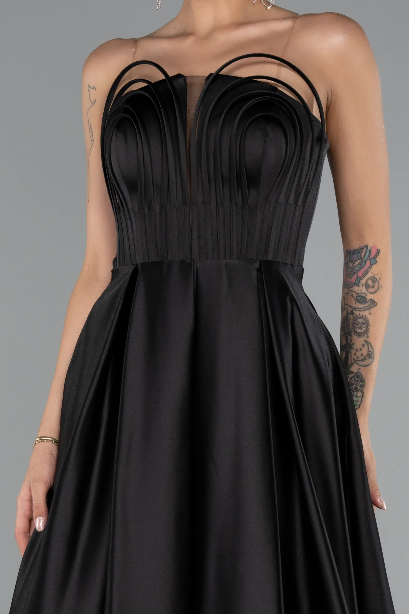 Black-Long Satin Prom Gown ABU5105