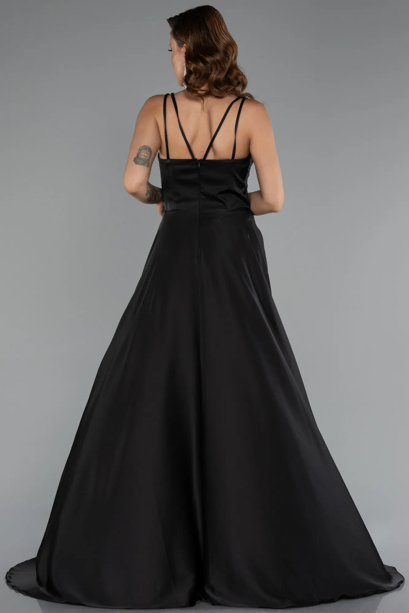 Black-Long Satin Prom Gown ABU5146