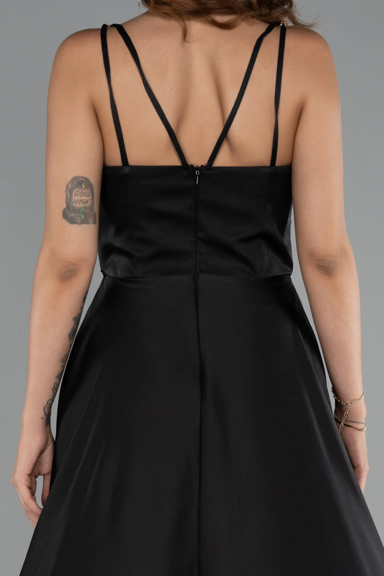 Black-Long Satin Prom Gown ABU5146