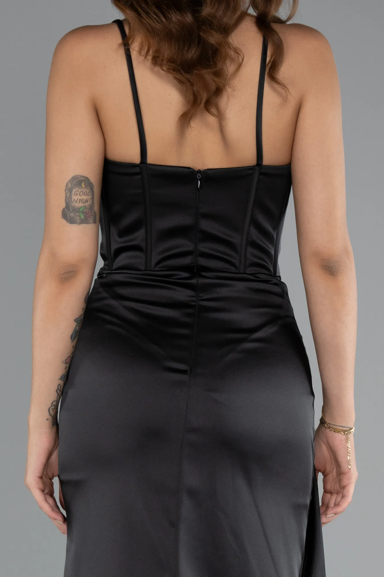 Black-Long Satin Prom Gown ABU5171