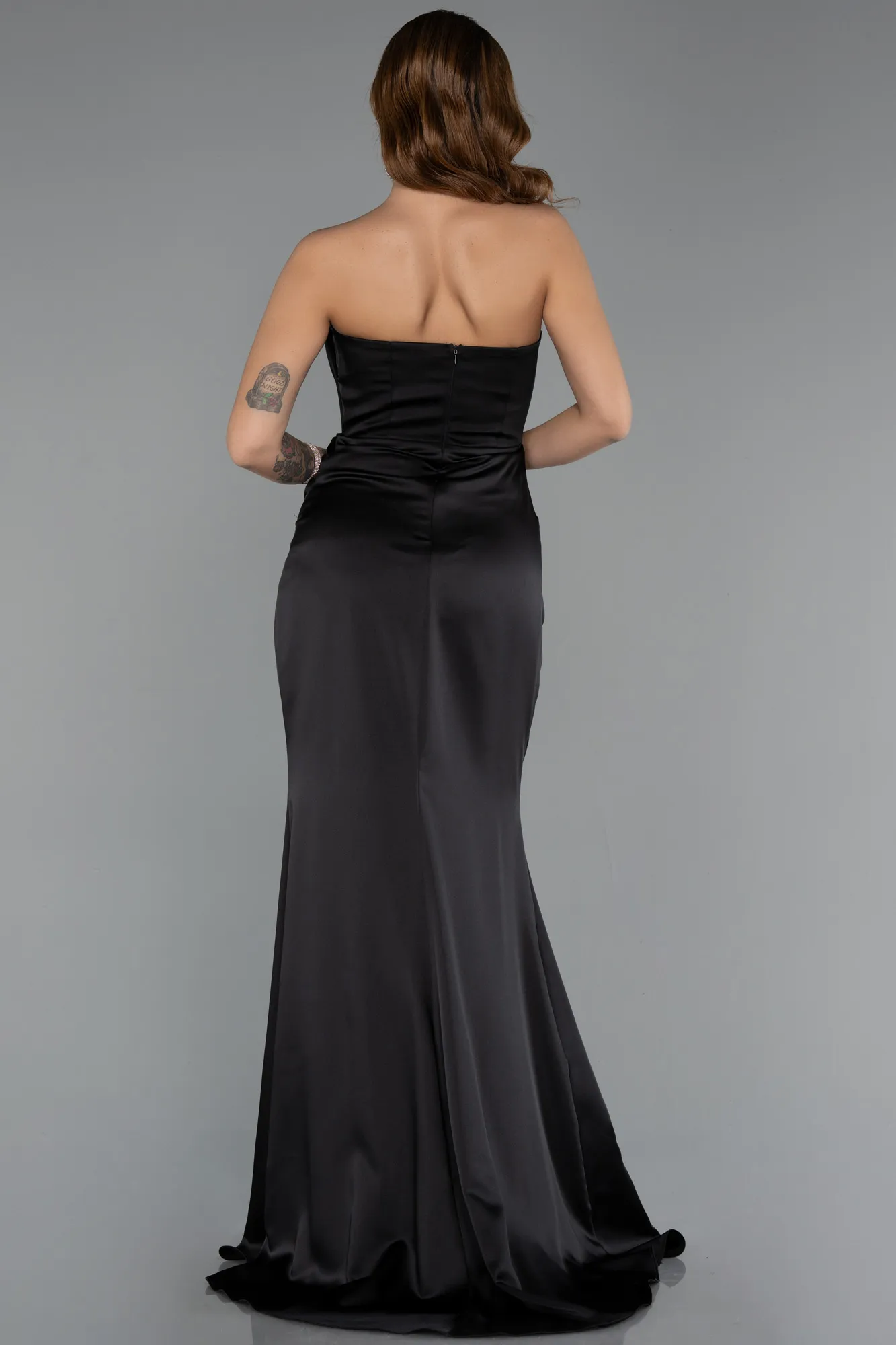 Black-Long Satin Prom Gown ABU5417